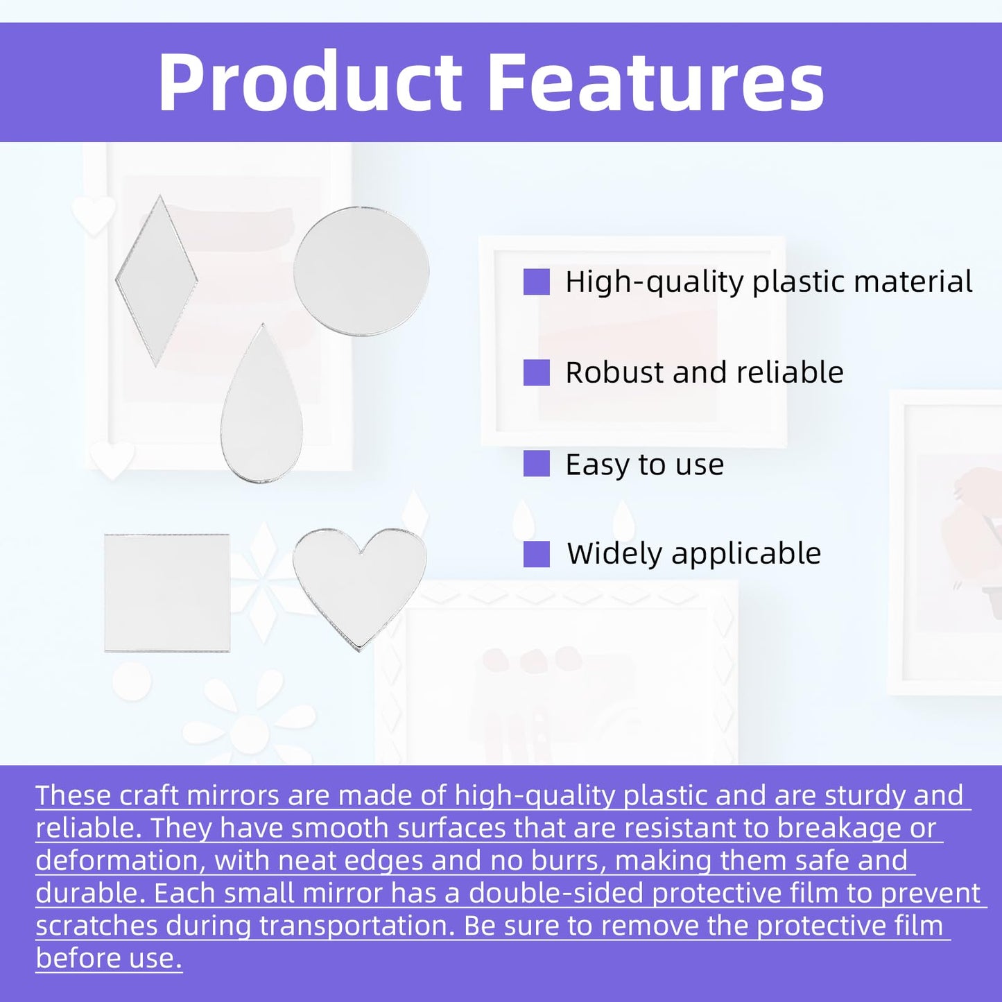 Mirror Mosaic Tiles - 500PCS Small Craft Mirrors for DIY Art & Home Decor | 5 Shapes (Diamond, Heart, Round, Teardrop, Square) | Includes Plastic Storage Box & Black Tweezers | Shatterproof