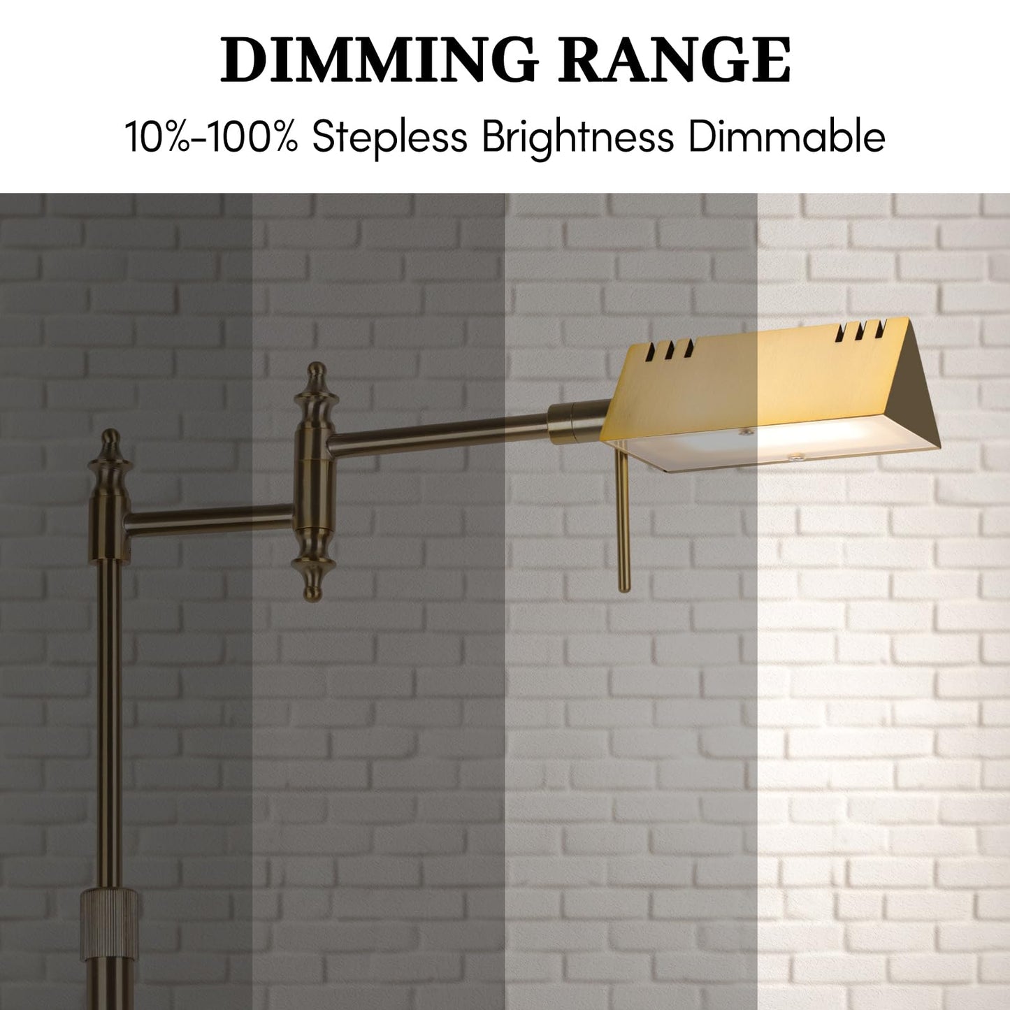 Dimmable Pharmacy Floor Lamp with Remote, 17W Gold LED Reading Floor Lamp with 360°Swing Arm, 3 Color Temperature, Height Adjustable Standing Task Lamp for Living Room, Bedroom, Office, Antique Brass