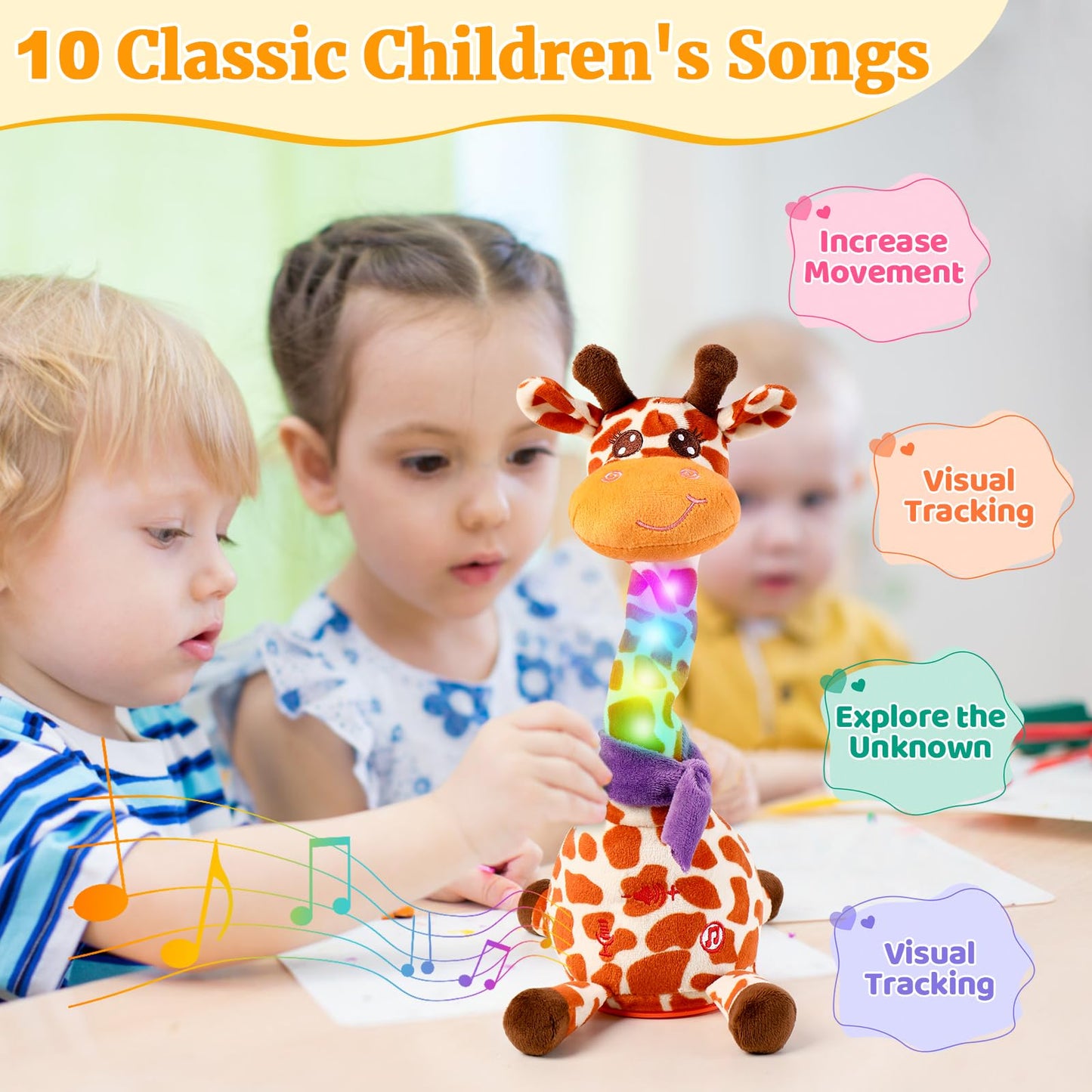 Dancing Talking Giraffe Baby Toy, Giraffe Stuffed Animal Interactive Toy, Repeating What You Say, Singing 10 Children's Song, Glow & Melody Giraffe Plush Toy for Toddlers 1-3 Years Old (Spotted deer)