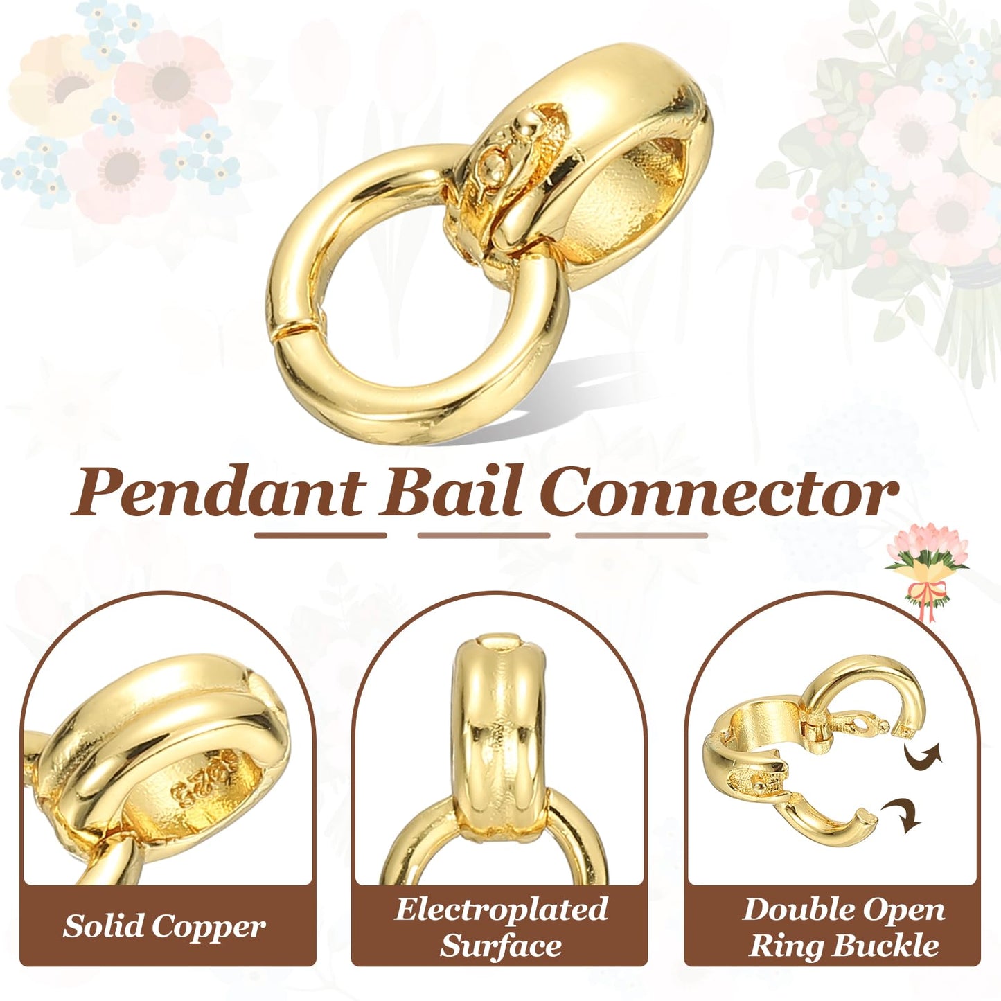 PATIKIL 2 Pcs Bails for Jewelry Making, 14.5mm Pendant Bail Connector Double Bail Clasps for Bracelet Necklace Pendants Dangle Charm DIY Craft, Gold