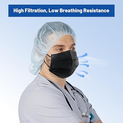 JMU Black Disposable Face Masks, (40Box, 2000Pcs) 4-Ply ASTM Level 3 Medical Mask for Adults