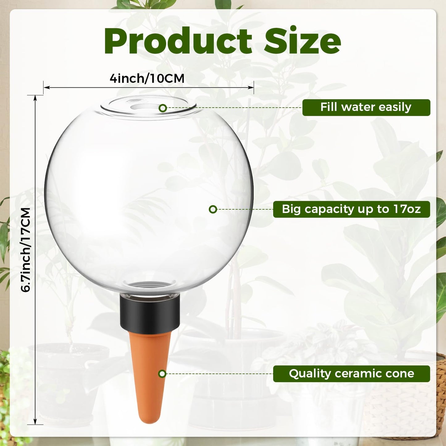 GLOBNGIAO 4 Pcs Self Watering Globes Plastic Automatic Watering Planter for Indoor Plants 17.5 oz drip Irrigation Watering Bulbs with Slow Release Control (Transparent)