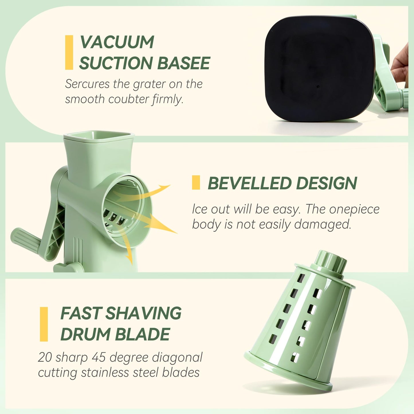 Rotary Ice Shaver Manual - Stainless Steel Blade, Quick Labor-Saving Handle, Safe Stable Suction Base, Home Using Snow Cone Maker Machine for All Ice Cubes