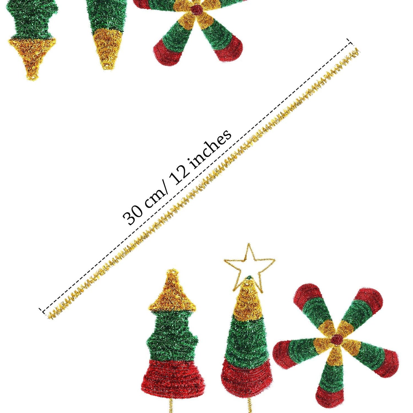 WILLBOND 400 Pieces Christmas Pipe Cleaners Craft Pipe Cleaners Glitter Chenille Stems Creative Arts Chenille Stems for DIY Craft Christmas Decoration, 12 Inches (Red, Gold, Silver, Green)