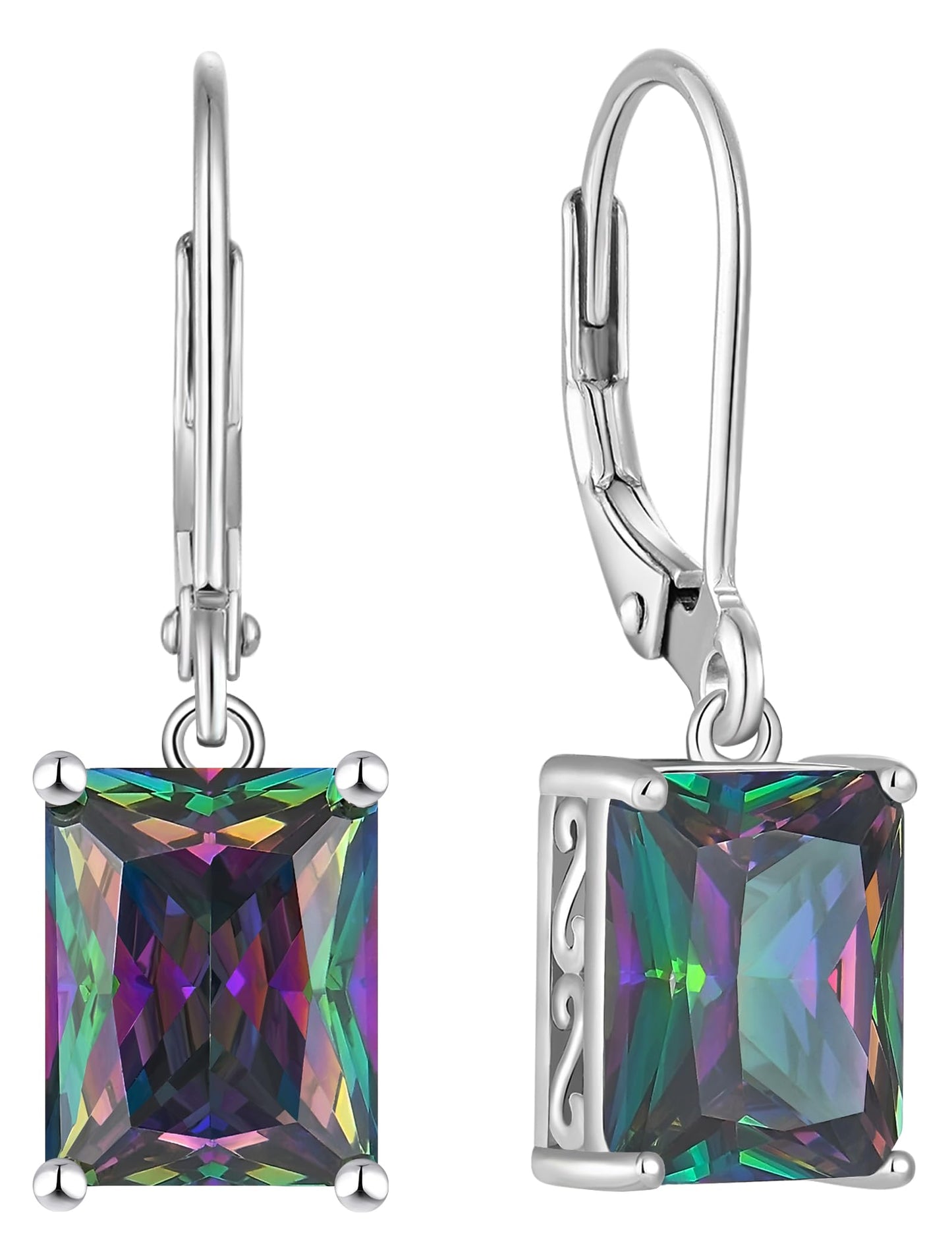 YL Solitaire Dangle Drop Earrings 925 Sterling Silver Leverback Earrings 8X10MM Square Created Alexandrite Jewelry
