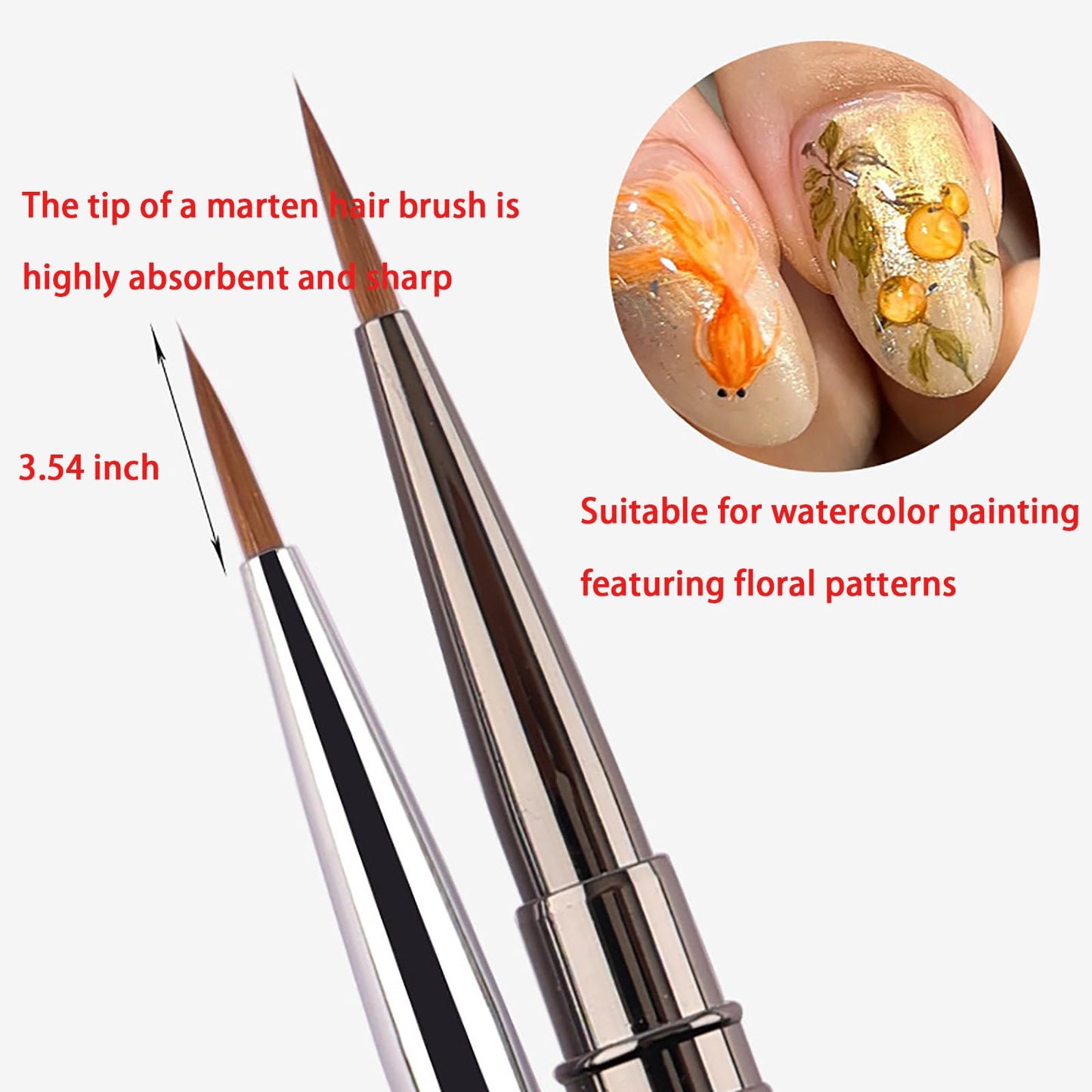 HNRongkya Kolinsky Nail Art Brush with Wooden Handle, Fine Tip for Drawing Petals and Butterflies, Suitable for nail polish powder, 1 Pack
