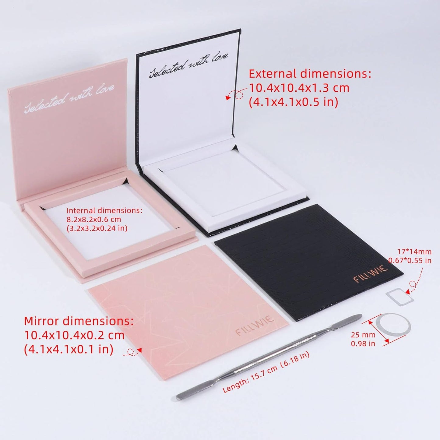 Pink&Black Magnetic Refillable Makeup Palette with Mirror – Lightweight, Durable, Travel-Ready Case for Eyeshadow, Blush, Lipstick – Includes Spatula & 20 Stickers – Small, Waterproof Paperboard