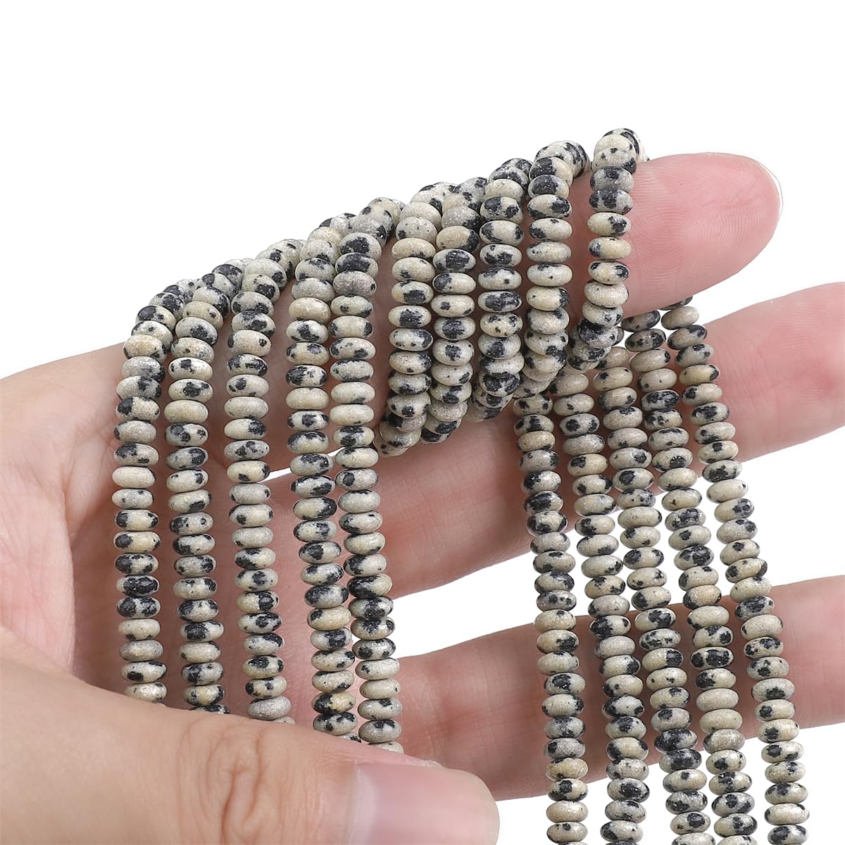 BEADIA Natural Dalmatian Stone Spacer Beads Caps Rondelle Disk Loose Beads for Beading Jewelry Making 4mmx2mm 38cm