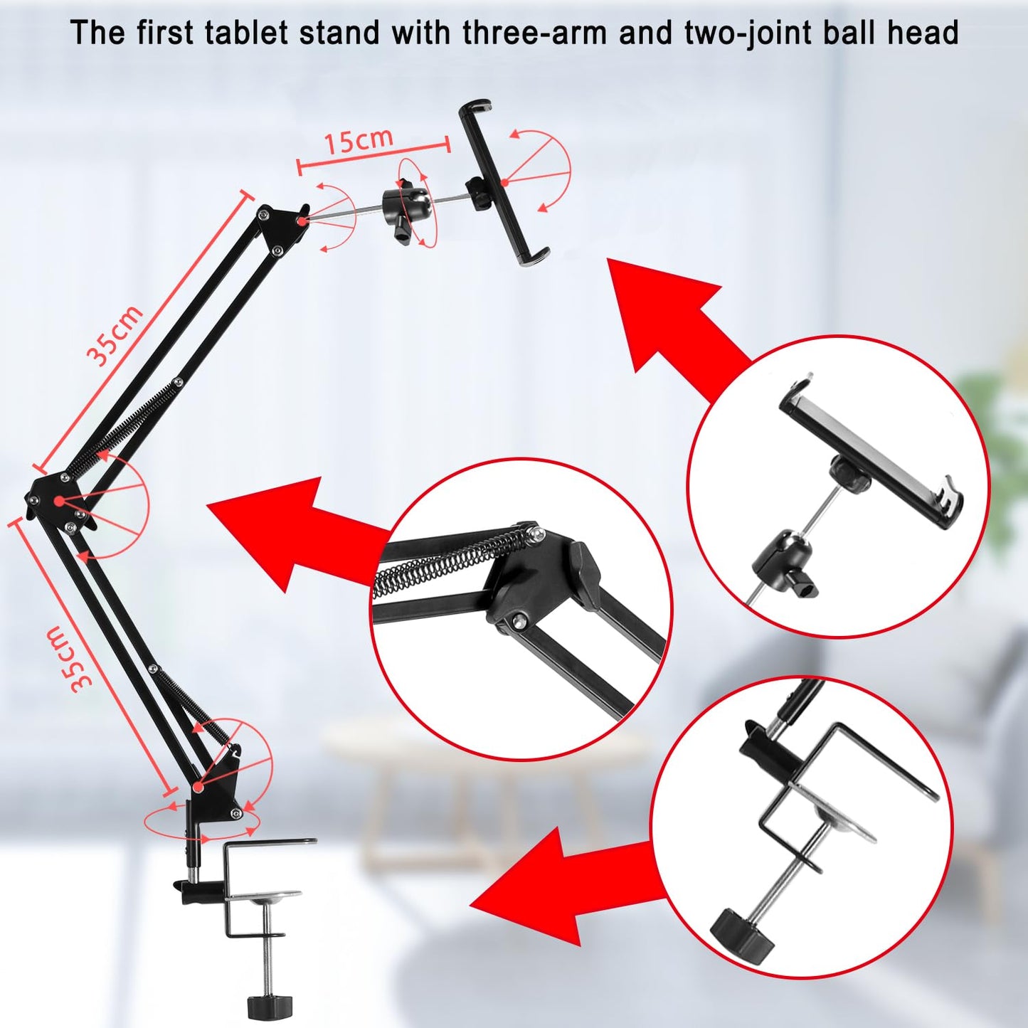 Awlbstruse Tablet Stand Phone Holder for Bed,iPad Holder for Desk, Headboard,Bedside,Table, Compatible with iPhone iPad Kindle or Other 4.5-13" Screen Device