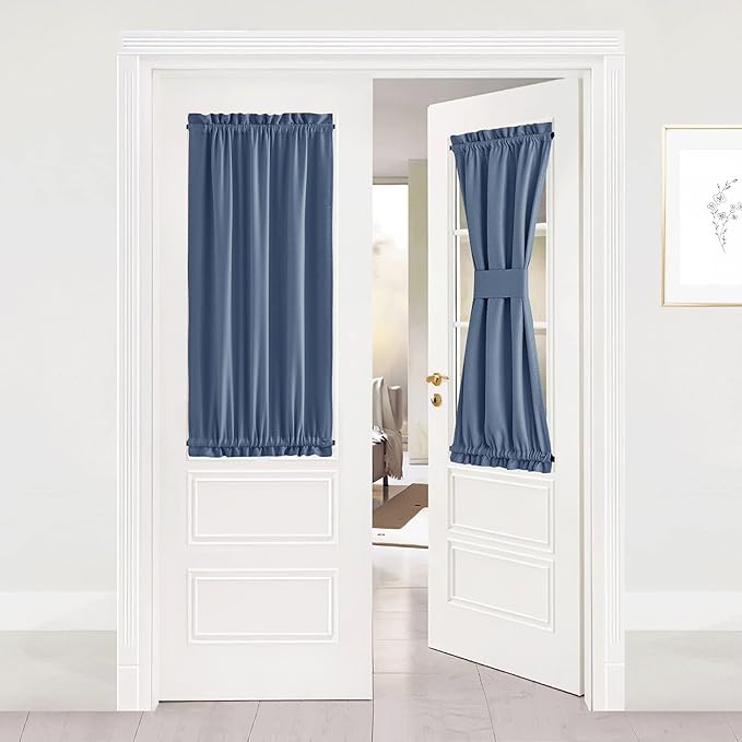NICETOWN Thermal Door Curtain Panel - Room Darkening Insulated Blackout Sliding French Door Curtain for Small Window, Rod Pocket Single Panel, 25" Width x 40" Lenght, Stone Blue
