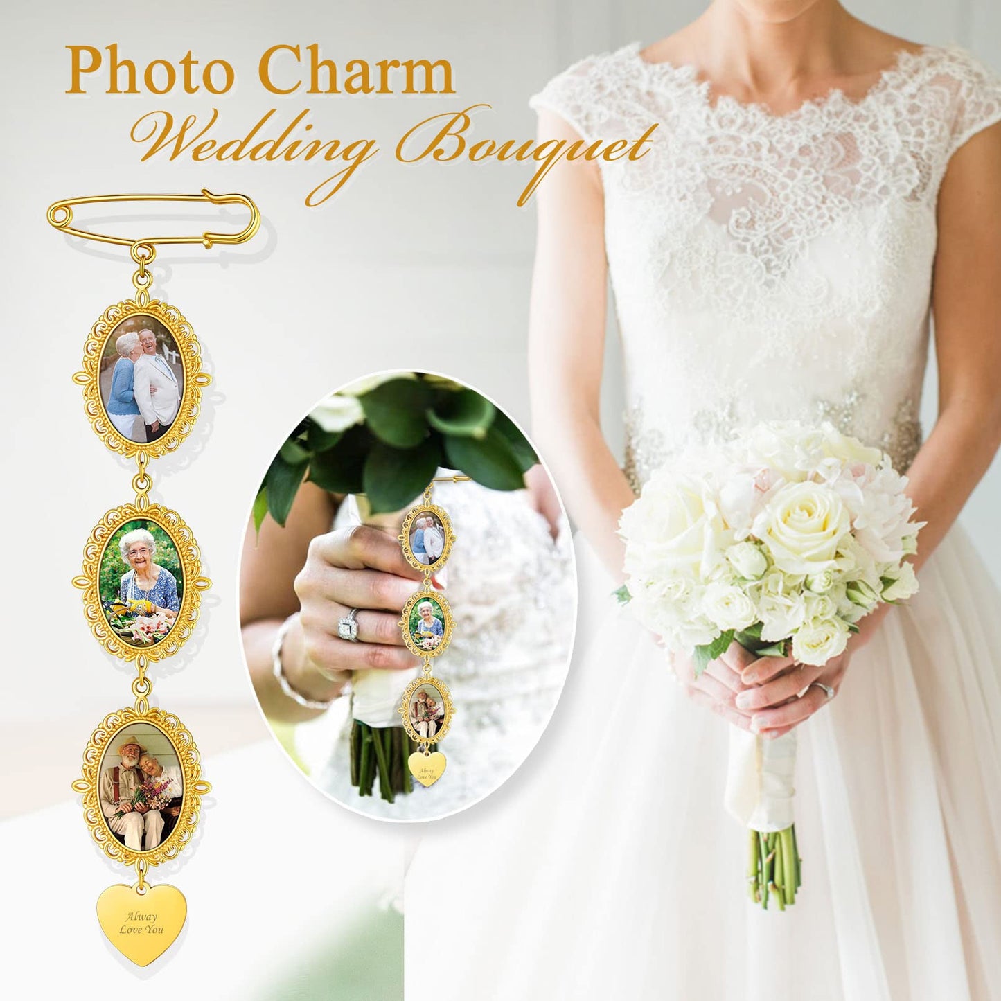 Custom4U Memorial Bouquet Charms for Wedding Custom Photo Pins