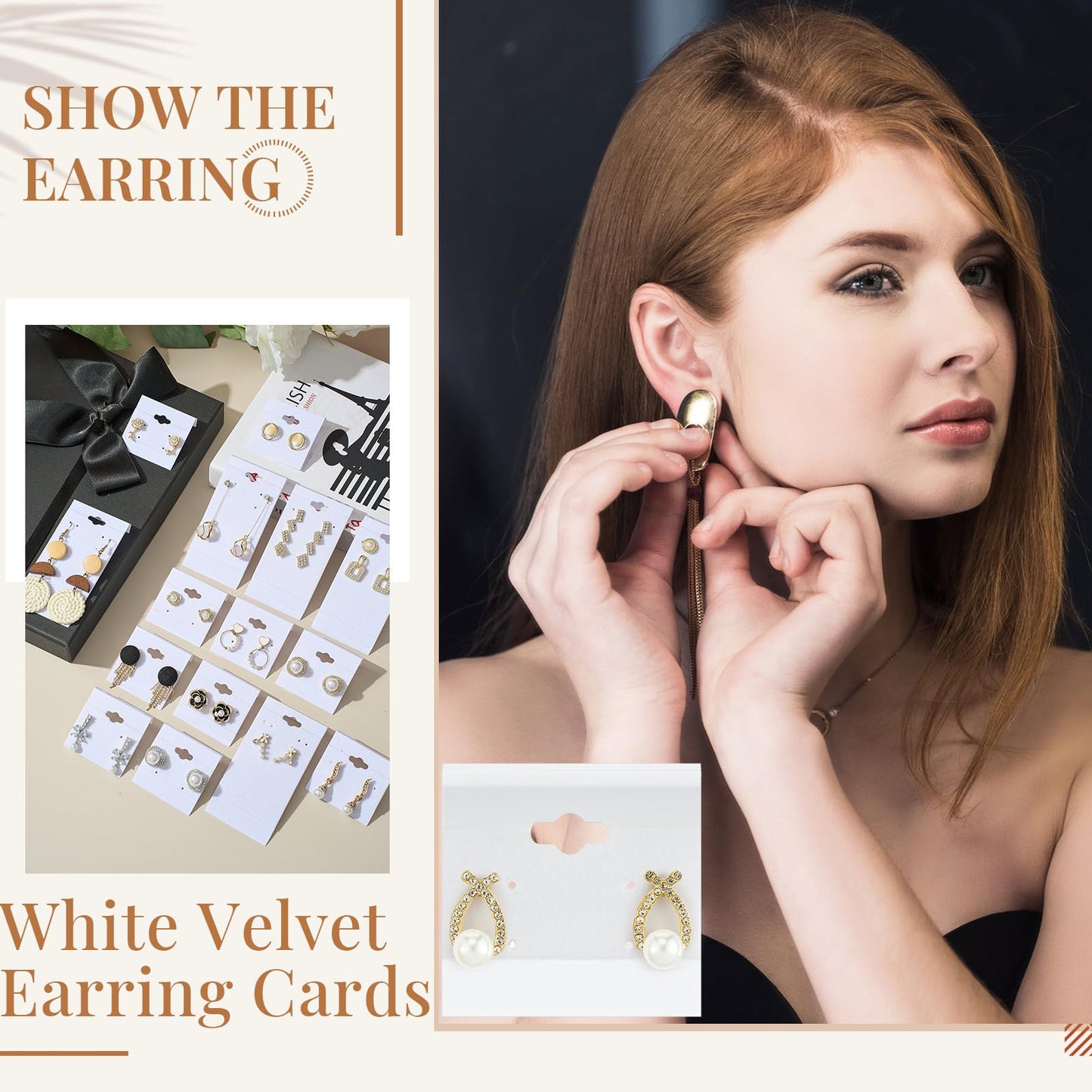 Tondiamo 200 Pcs White Velvet Plastic Earring Display Cards for Vendors 2'' x 2'' and 2'' x 4'' for Selling Earring Display Cards Holder Bulk for Ear Studs Jewelry Accessories