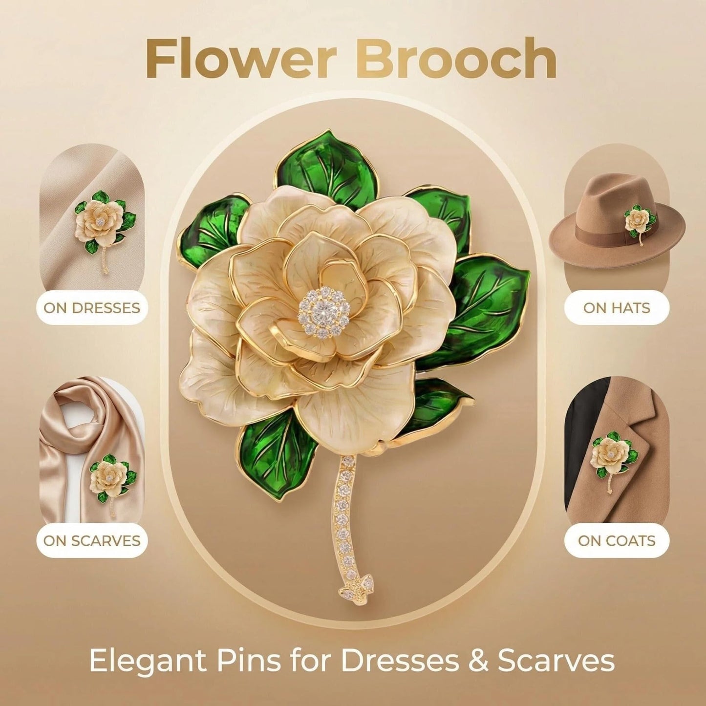 Brooch Pin - Gold Plated | Ideal Gift for Mom & Wife on Thanksgiving Day, Birthdays & Weddings (Camellia)