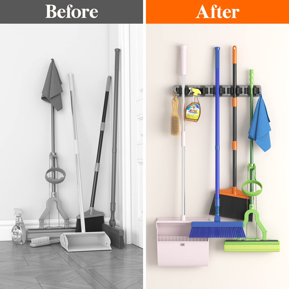 Mop and Broom Holder Organzier Wall Hanging Mount (2 Count)