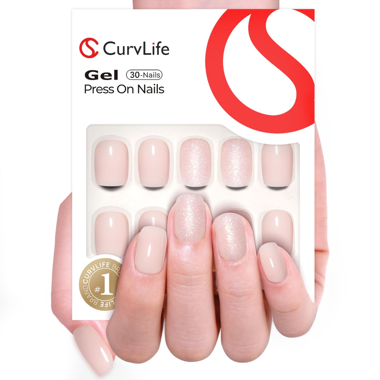 Curvlife Press on Nails Acrylic Fake Nails with Flash white Short Square Design Full Cover False Nails for Women Reusable Nail Kit