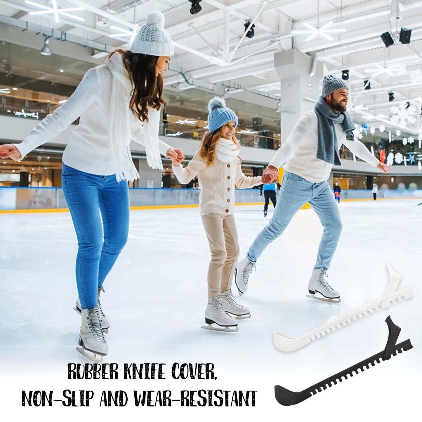 Faumsut Ice Skate Guards, 2 Pack Hockey Shoes Ice Skates Blade Covers, Adjustable Figure Skate Protector Accessories (Black White, Large)
