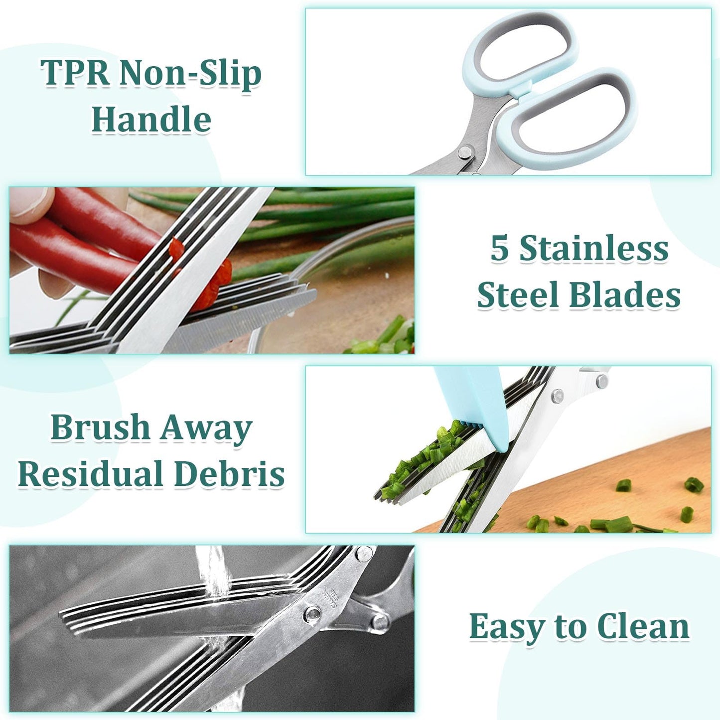 Lainballow Garlic Press & Herb Scissors Set, 6 Pcs Kitchen Gadgets With Garlic Mincer & Kitchen Scissors for Herbs, Professional 5-Blade Kitchen Shears Garlic Press Tool Silicone Garlic Peeler & Brush