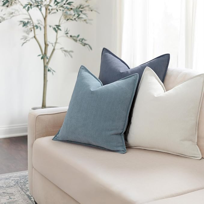 ZWJD Blue Pillow Covers 26x26 Set of 2 Chenille Pillow Covers with Elegant Design Soft and Luxurious Decorative Throw Pillows for Couch, Bed, and Home Decor,Light Blue