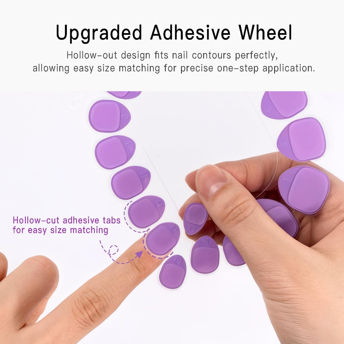 CurvLife TabQueen Extra Strong Press On Nail Adhesive Tabs, 10 Sheets 180PCS 18 Sizes, Strong Hold Nail Glue Stickers, 0.3mm Ultra-Thin Sticky Tabs, Waterproof, Easy Peel, Gentle Removal