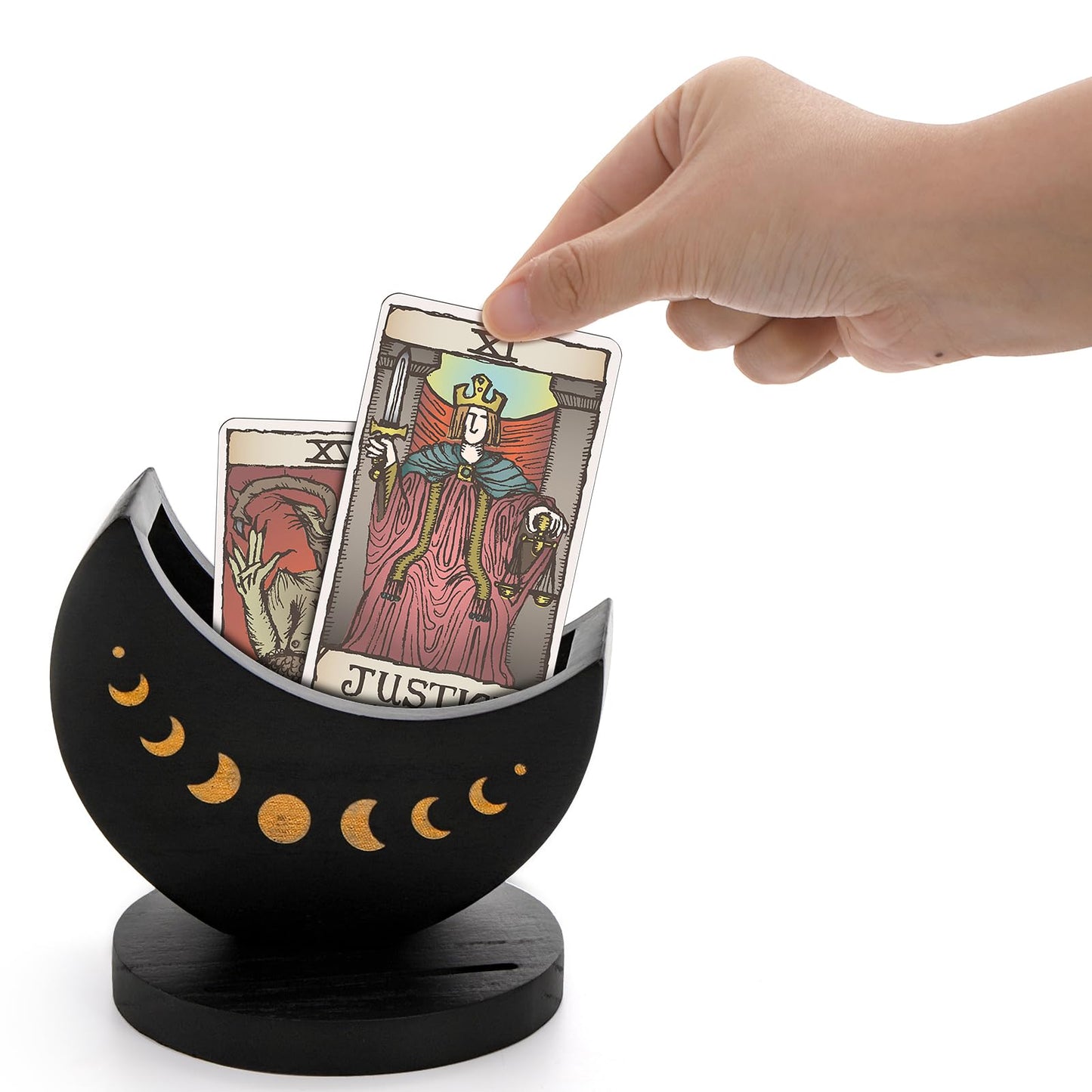Eorbow Tarot Deck Holder with Moon Shape Case, Wood Tarot Card Display Box Stand, Moon Phase Daily Oracle Card Organizer, Witchcraft Decor Supplies for Crystal Stone Storage