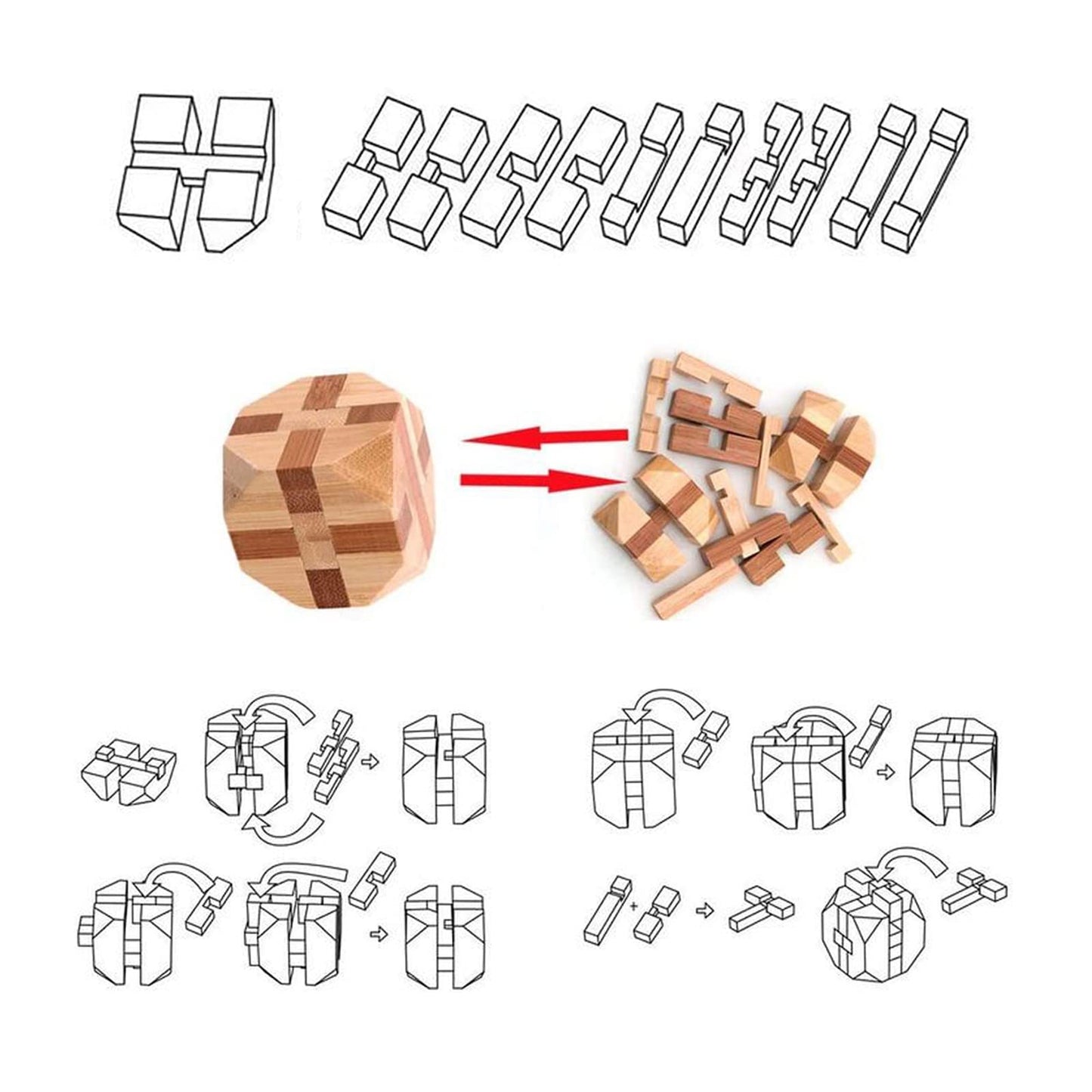 VolksRose 9pcs Wooden Brain Teaser Puzzles, IQ Challenge Puzzle Games, Logic Smart Mind Puzzle Box Lock Toy Removing Assembling 3D Small Puzzle Gift Set for Adults Teenagers Kids, 1.8inch 4.5cm