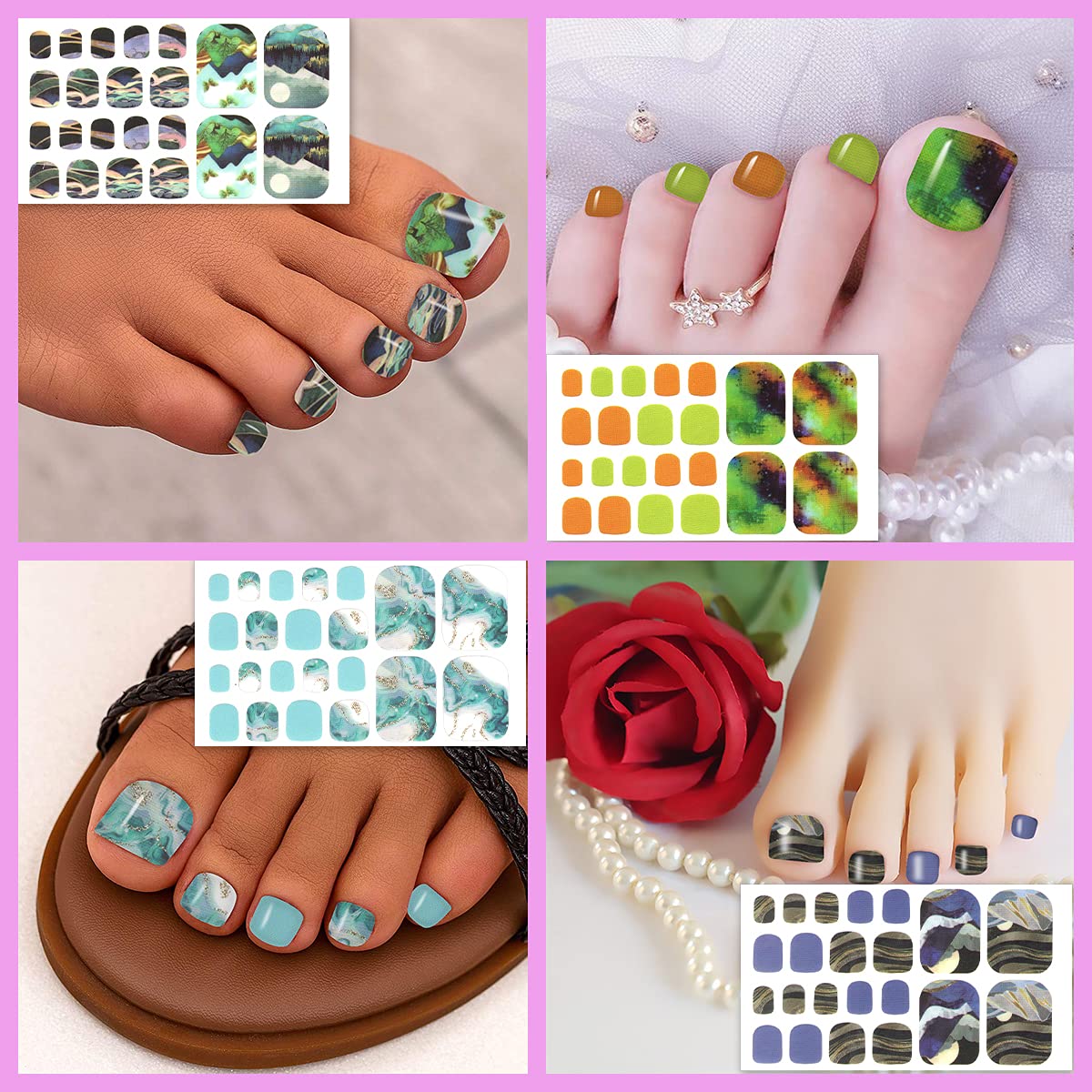 SILPECWEE 440 Tips 20 Sheets Toe Nail Wraps for Women Toes Gel Nail Stickers Marbling Print Self-Adhesive Toenail Polish Strips Gel Sticker Nails Manicure Kit with File