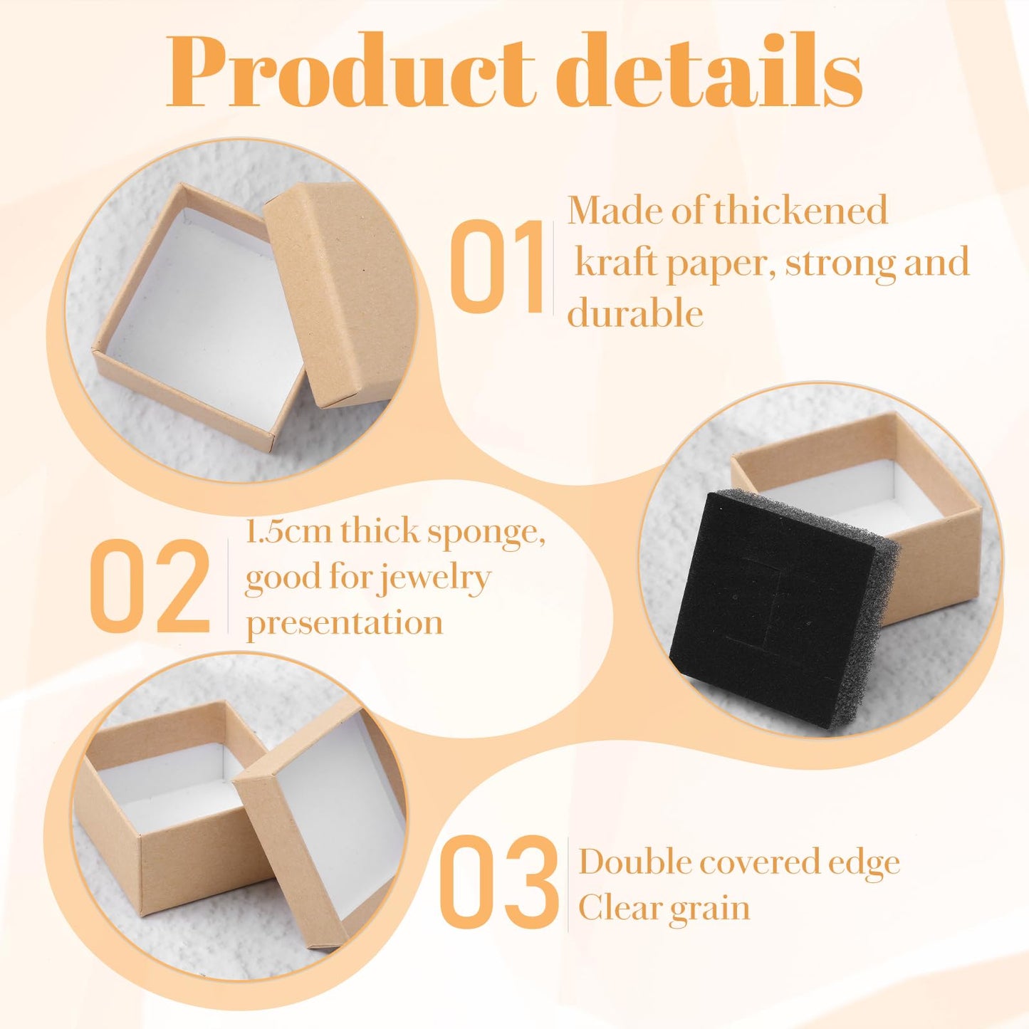 Kegeeei 60 Pack Cardboard Ring Boxes, 2 x 2 x 1.26 Inch Square Jewelry Gift Boxes With Foam, Bulk Mini Earring Packaging For Weddings, Birthdays, and Retail Display, Brown