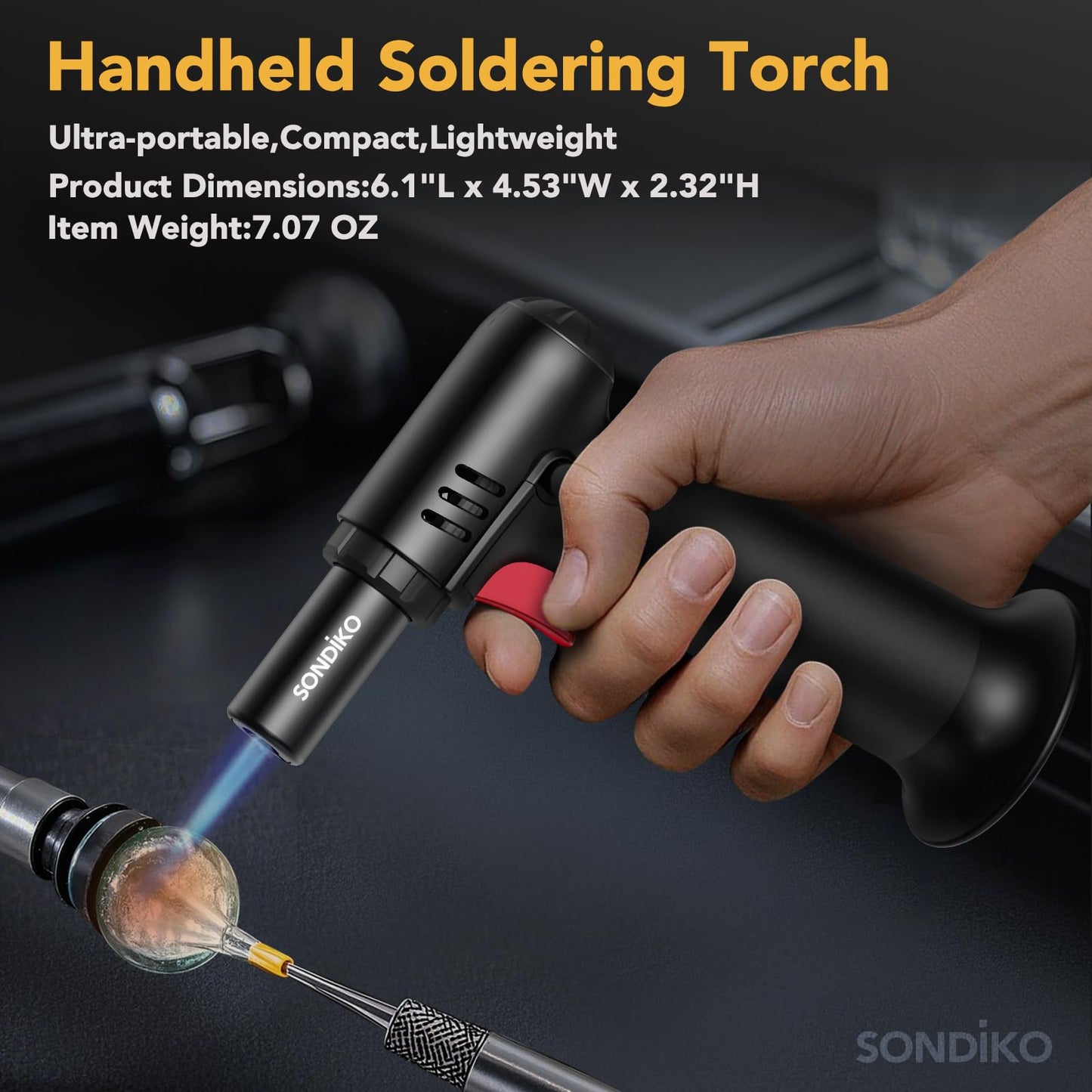 Sondiko Butane Torch Lighter with Visible Fuel Window, Refillable Soldering Torch with Adjustable Flame for Welding, Resin Art, Industrial(Butane Gas Not Included)