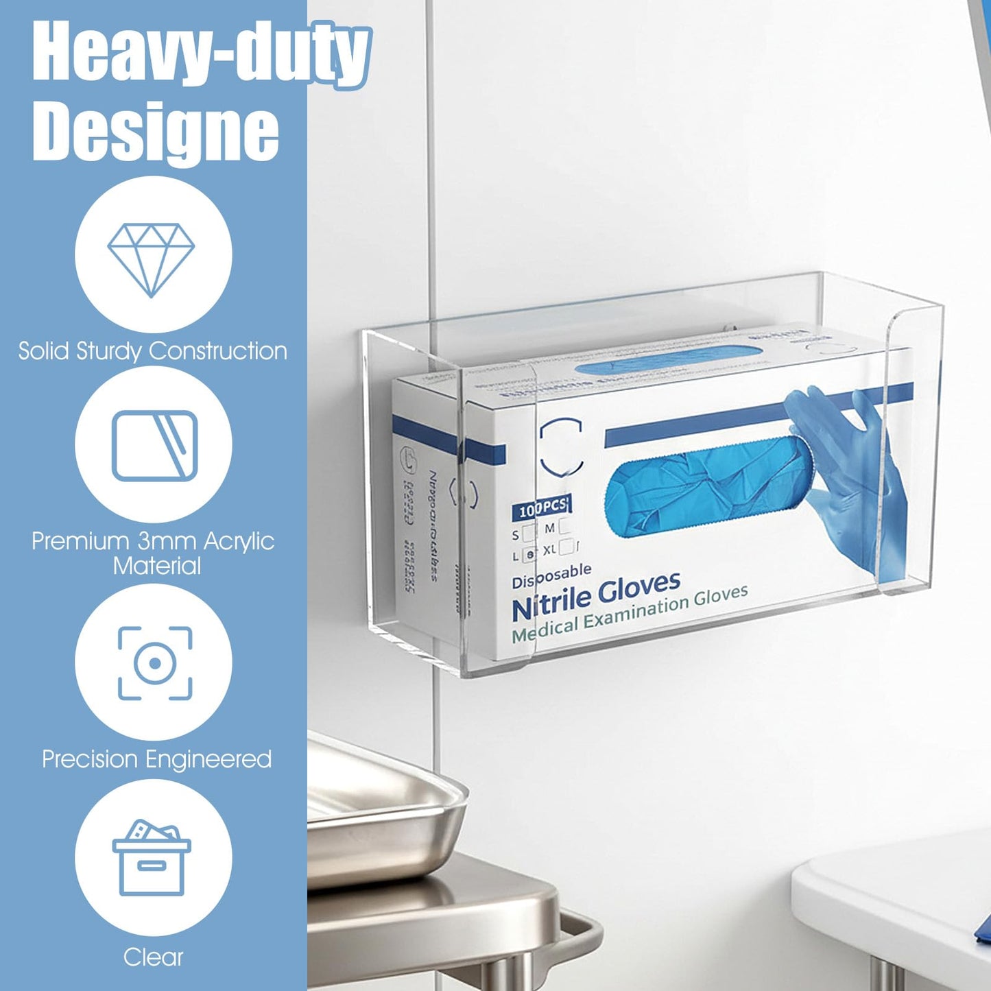 2 Pack Clear Acrylic Glove Box Holder Dispenser Wall Mount, Glove Box Organizer for Disposable Gloves Boxes, Includes Hardware, for Kitchen, Lab, Garages, Office