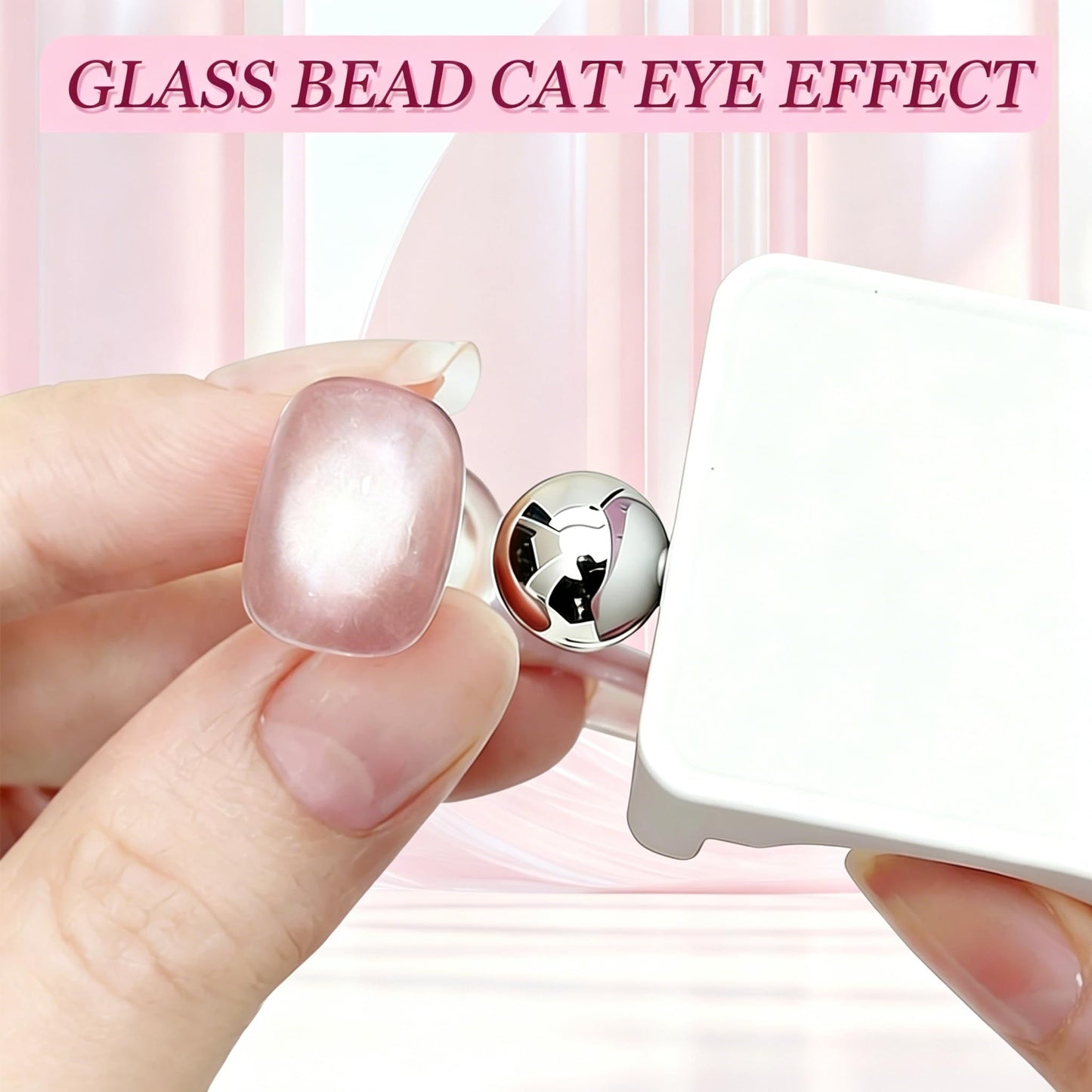 Plman 360° Rotating Cat Eye Magnet Set for Cat Eye Gel Polish, Nail Art Tool with U-Shaped Magnet for Beginners DIY Salon, Open Space Design Magnetic Nail Tool for 3D Effects (Rotating+U-shaped White)