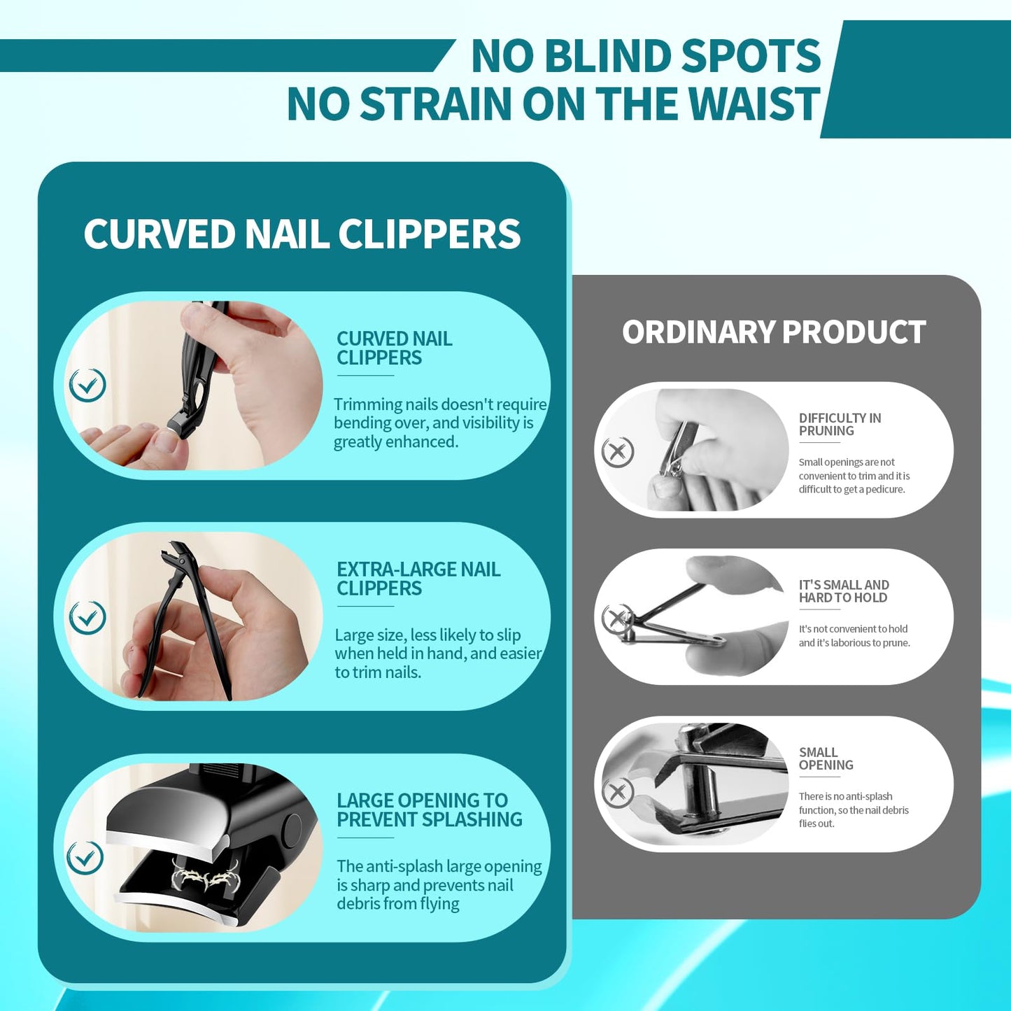 Upgraded ingrown toenail Clippers Set for Thick Nails for Seniors Ergonomic Angled Head and Heavy-Duty Long Handle for Thick Nails, Wide Jaw Nail Cutter with Catcher for Women and Men
