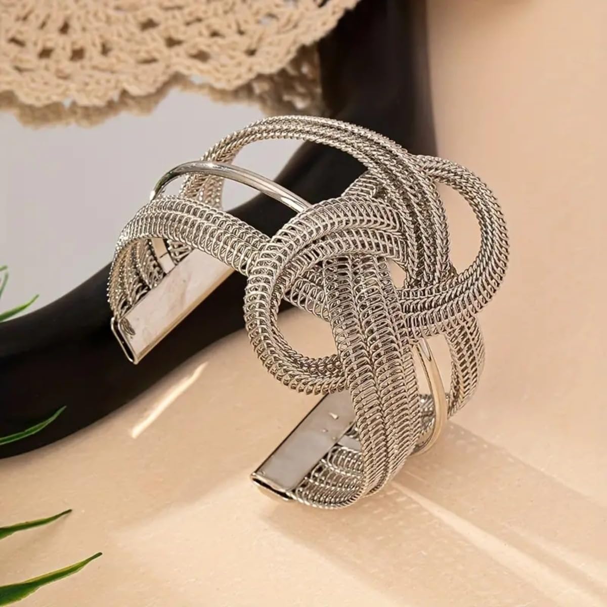 MOEEIJEW Chunky Cuff Bracelets for Women Wide Gold/Silver Cuffs Bangle Hollow Out Adjustable Bracelets Punk Vintage Jewelry (Silver A)