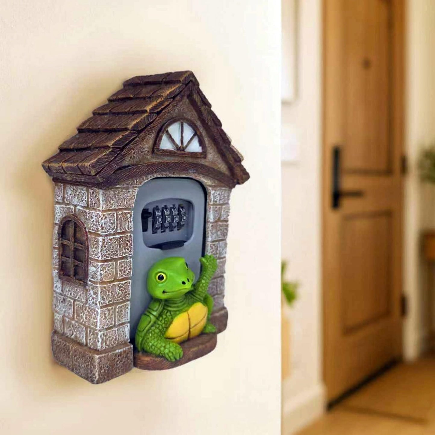 memeyou Key Lock Box Outside Hide A Key Outdoor Key Holder Wall Mount Large Lockbox with Code House Portable Spare Combination Hiders for Home Office Security Safe Storage Turtle