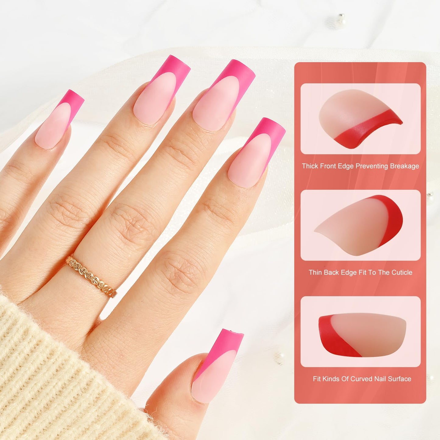 Jellyqueen 150PCS Medium Square French Press On Nails, Matte Glitter Soft Gel Fake Nails, False Nails with Adhesive Tabs, Reusable DIY Salon Style Nails for Women & Girls(A18-02-01)
