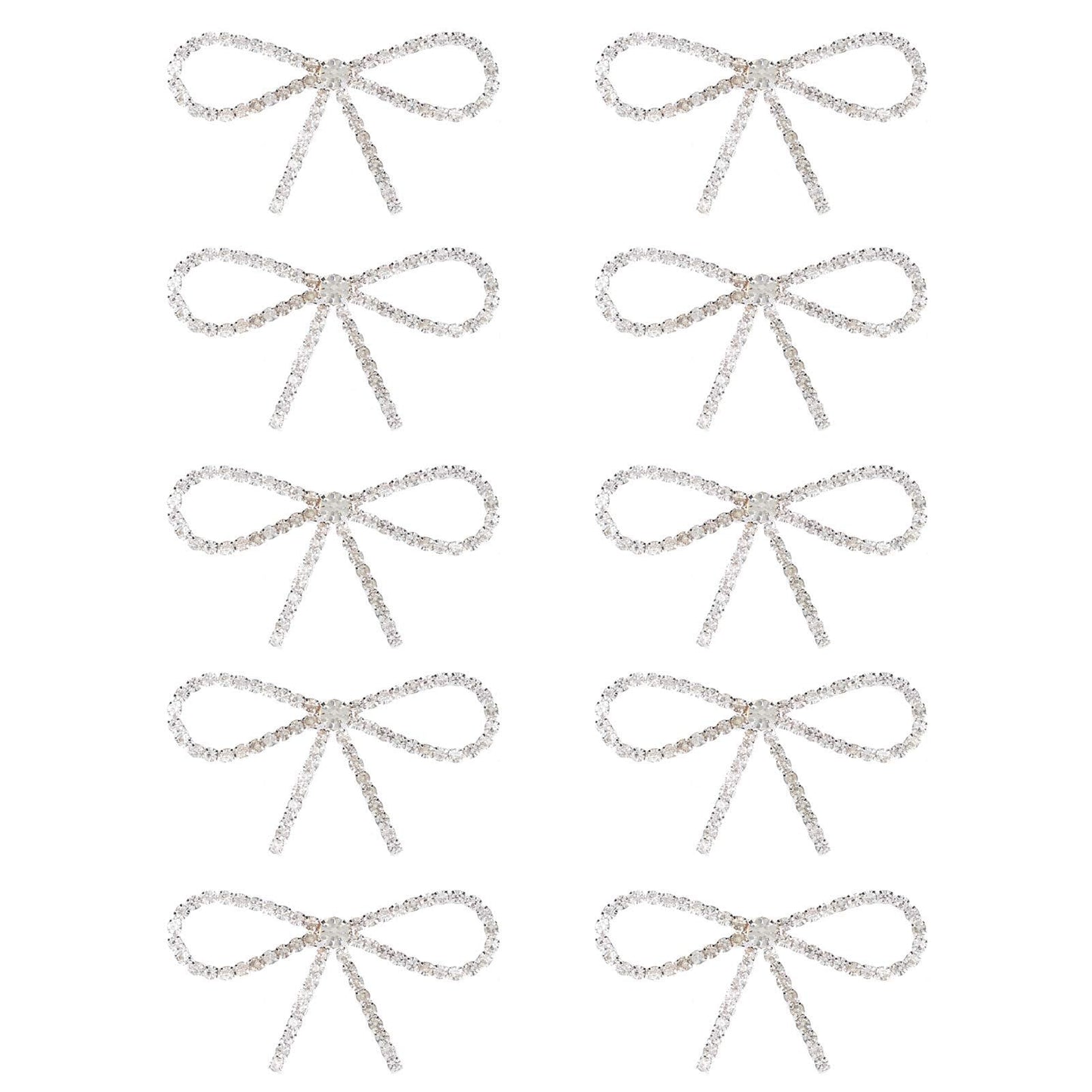 10Pcs Sliver Clear Rhinestone Crystal Bow Brooches Pins Set DIY Wedding Bouquet Broaches Kit