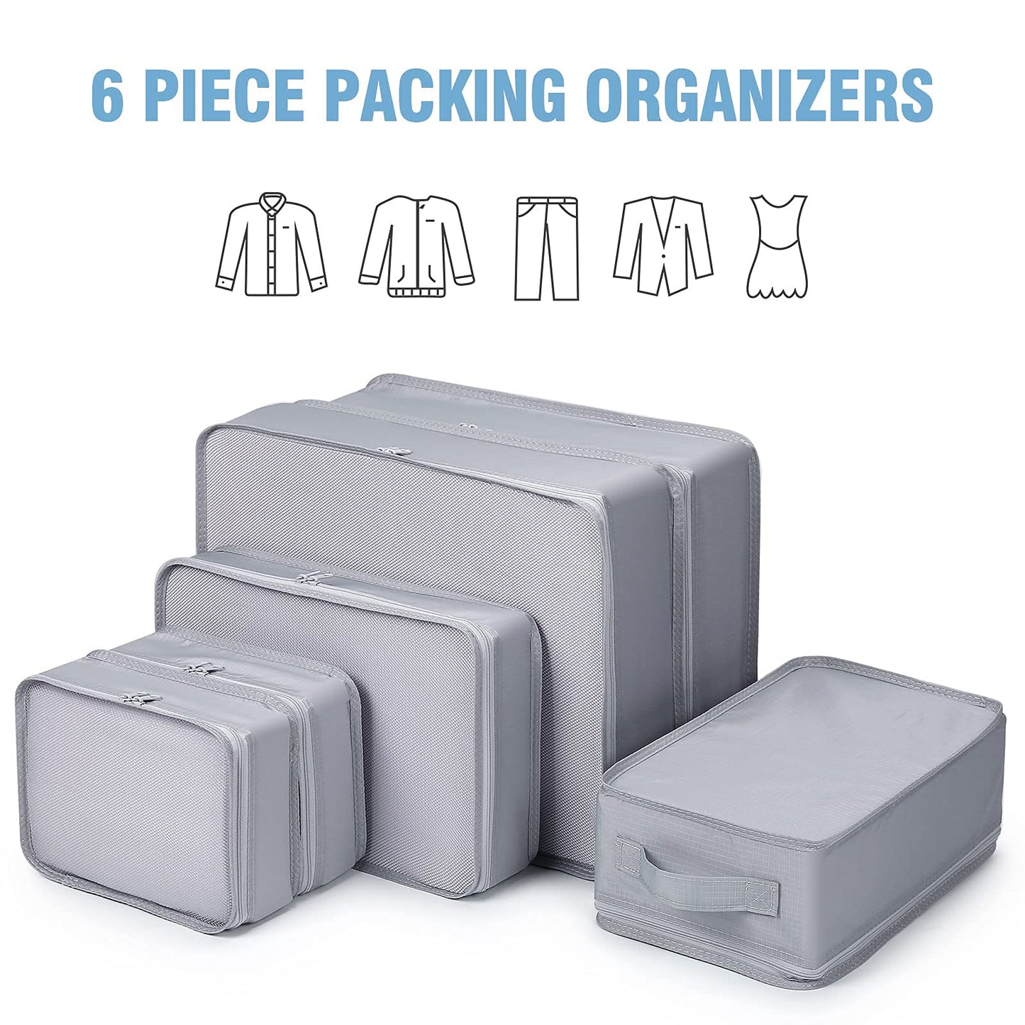 Suitcase Organizer,Mossio 6 Pack Travel Essential for Clothes Cosmetics Toiletries Grey