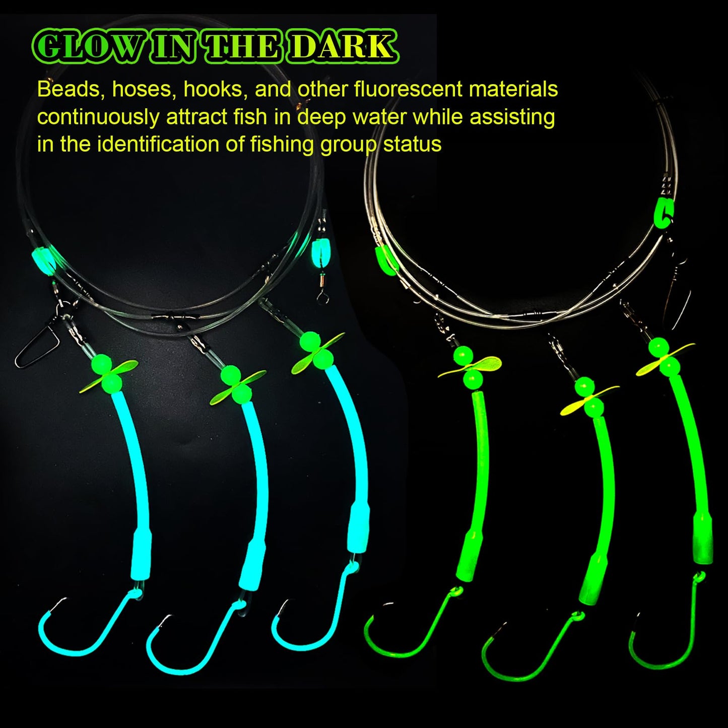 MAFIMOEA Pre-Rigged Deep Drop Saltwater Rigs – Glow Tubes, Hooks, Beads & Spinner Blade – 6/0 8/0 Circle Hooks for Snapper/Grouper/Tilefish (3/6 Hooks)