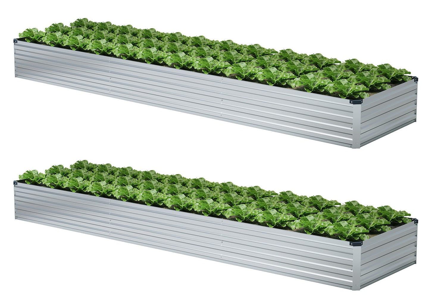 Meberam 2 Pack 12x2x1FT Galvanized Raised Garden Beds Kit Outdoor Metal Gardening Planter Box for Vegetable Elevated Flower Herbs,Silver