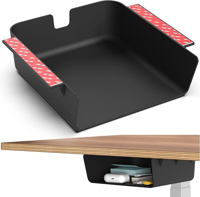 HumanCentric Under Desk Storage Shelf, Drawer Organizer for Office, Workstations, Tables, Sit Stand Desks, Gaming Setups, Mountable Storage Tray, Cable Management, Screw or Stick On with VHB Tape