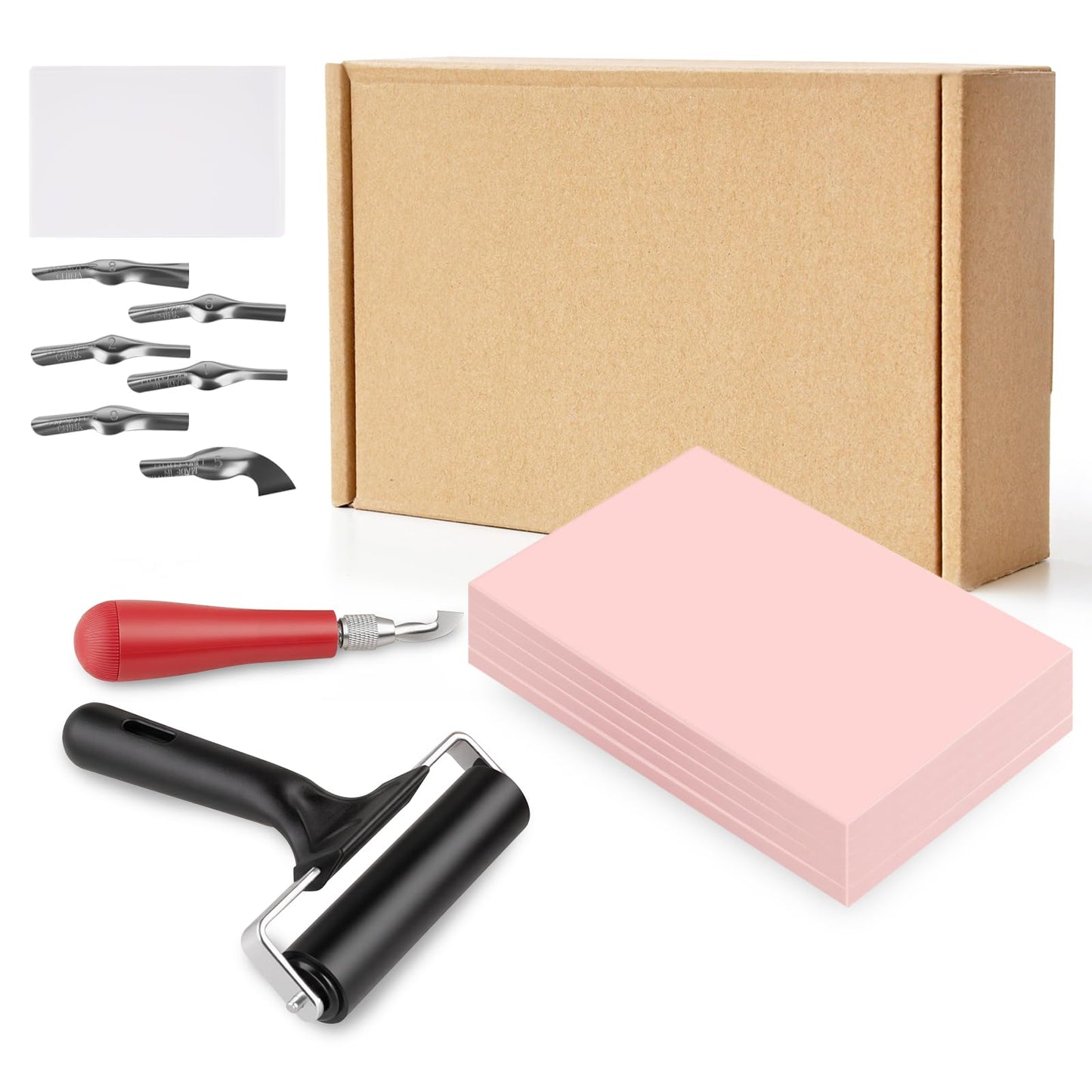 Feikenee Linocut Kit for Printmaking & Stamp Making with 5PCS 4"x6" Soft Linoleum Blocks, Linocut Carving Tools, Linocut Starter Kit to Create Custom Stamps and Art Prints