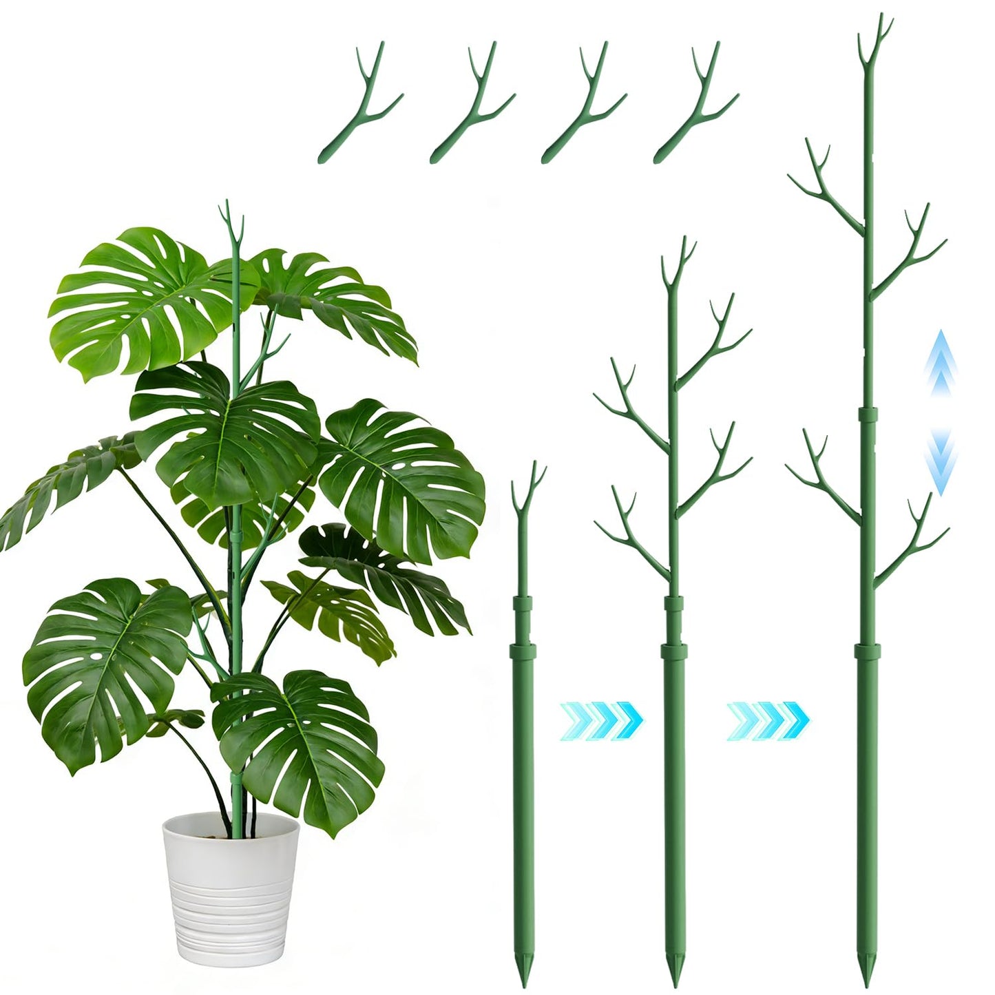 Telescoping Monstera Plant Support Stakes,17.3IN to 43.3IN Detachable Branch Plant Sticks Support Tall for Indoor Outdoor Climbing Plants,Adjustable Length Plant Accessories for Potted Plant-2 Pack