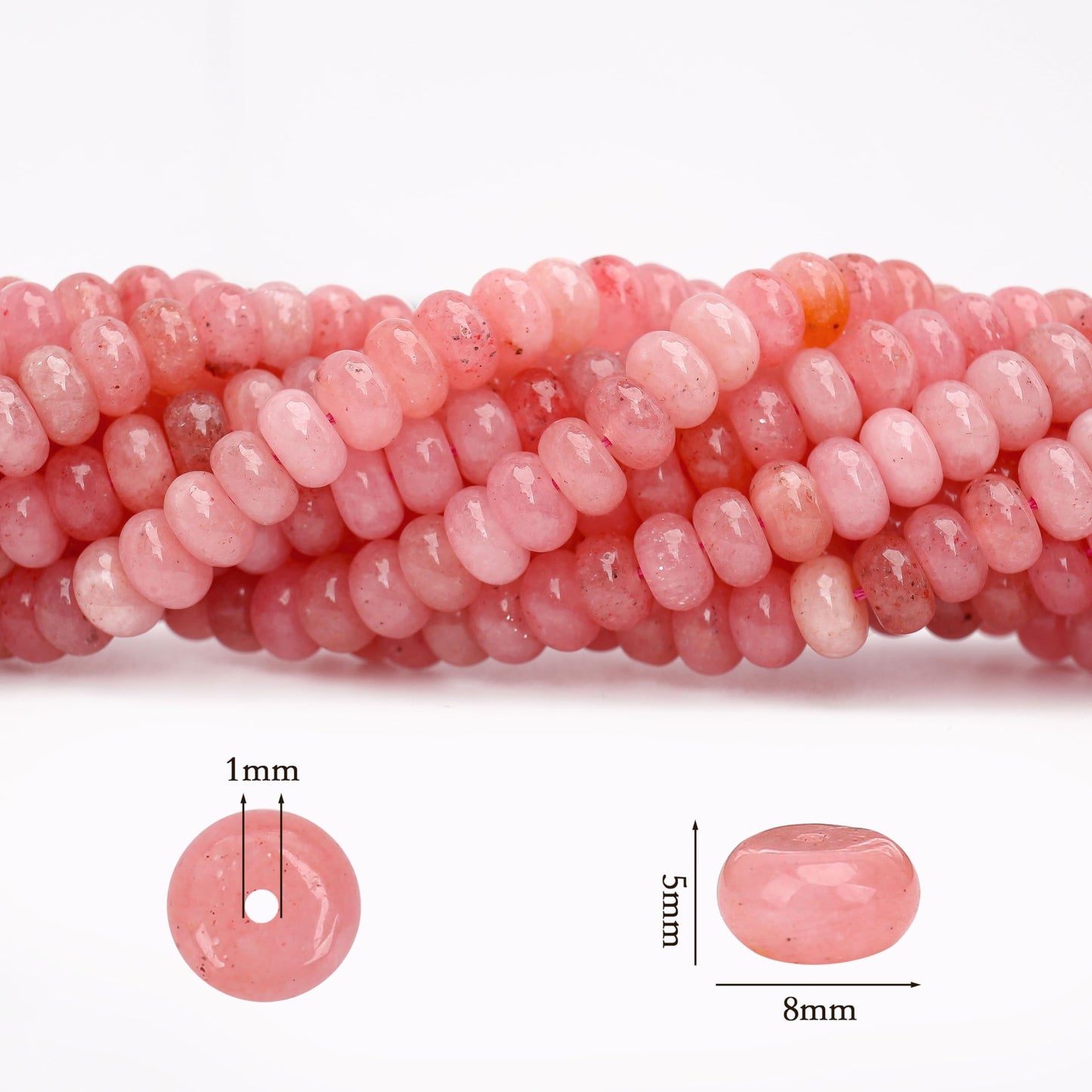 AUREHEN 2 Strands (150PCs) Pink Jade Rondelle Beads, 5 * 8mm Gemstone Loose Spacer Abacus Disk Beads for DIY Bracelet Necklace Earrings Jewelry Making, Craft Supplies Beading Kit