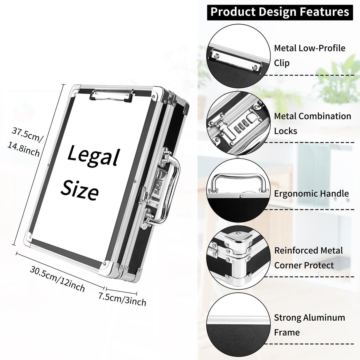 Pechor Clipboard with Storage Combination Lock Briefcase with Accordion File Folder Heavy Duty Metal Document Box Organizer, Storage Clipboards Maximum Security for Home, Bussiness Trip