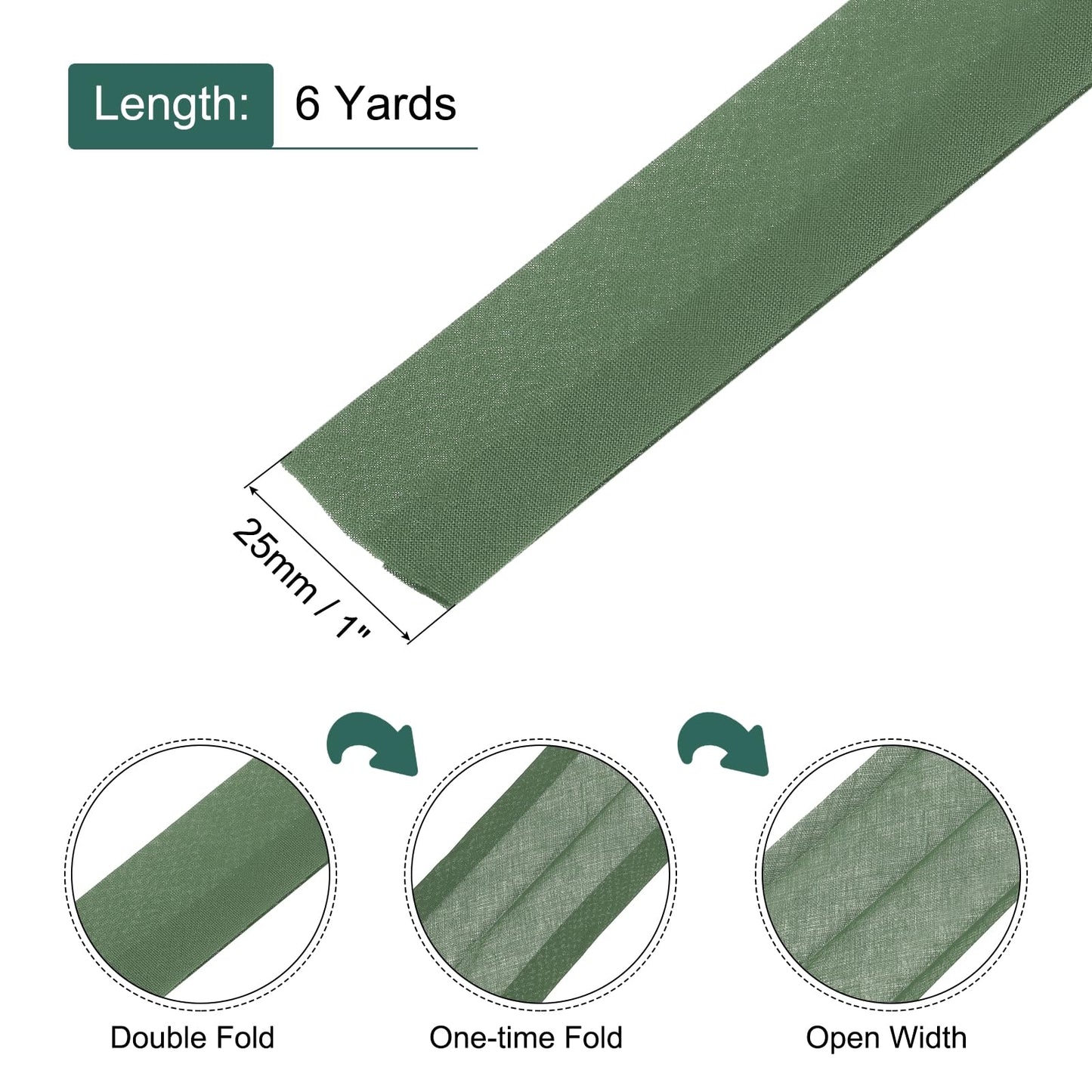 MECCANIXITY 1 Inch Double Fold Bias Tape Continuous Bulk Cotton Bias Tape for Sewing Seaming Quilting Hemming Binding Crafts (Army Green 6 Yards)