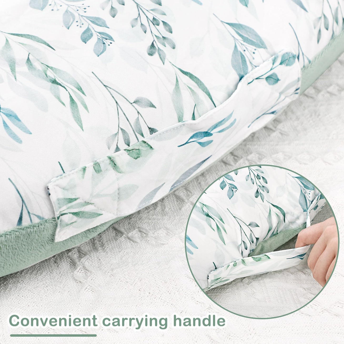 Newborn Lounger Cover, Soft Comfortable Baby Lounger Cover, 1 Pack Reversible Removable Slipover for Infant Lounger Pillow, Green Leaf (Lounger not Included)
