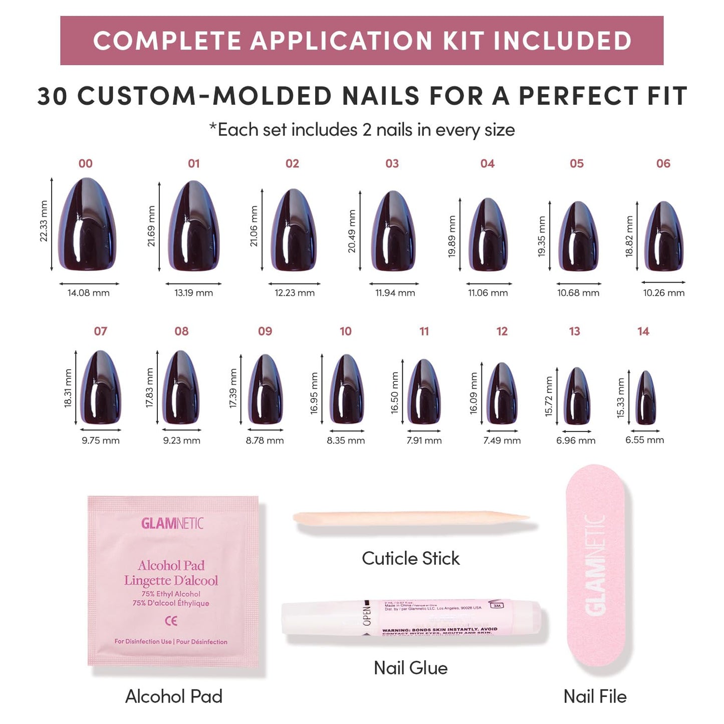 Glamnetic Press-On Nails Bundle - Magnetic Moscow, Burgundy Chrome & Cherry Mocha | Oval Fake Nails with a Cat-Eye Finish | Almond Fake Nails with a Metallic Chrome Finish | Dark Red Mediu