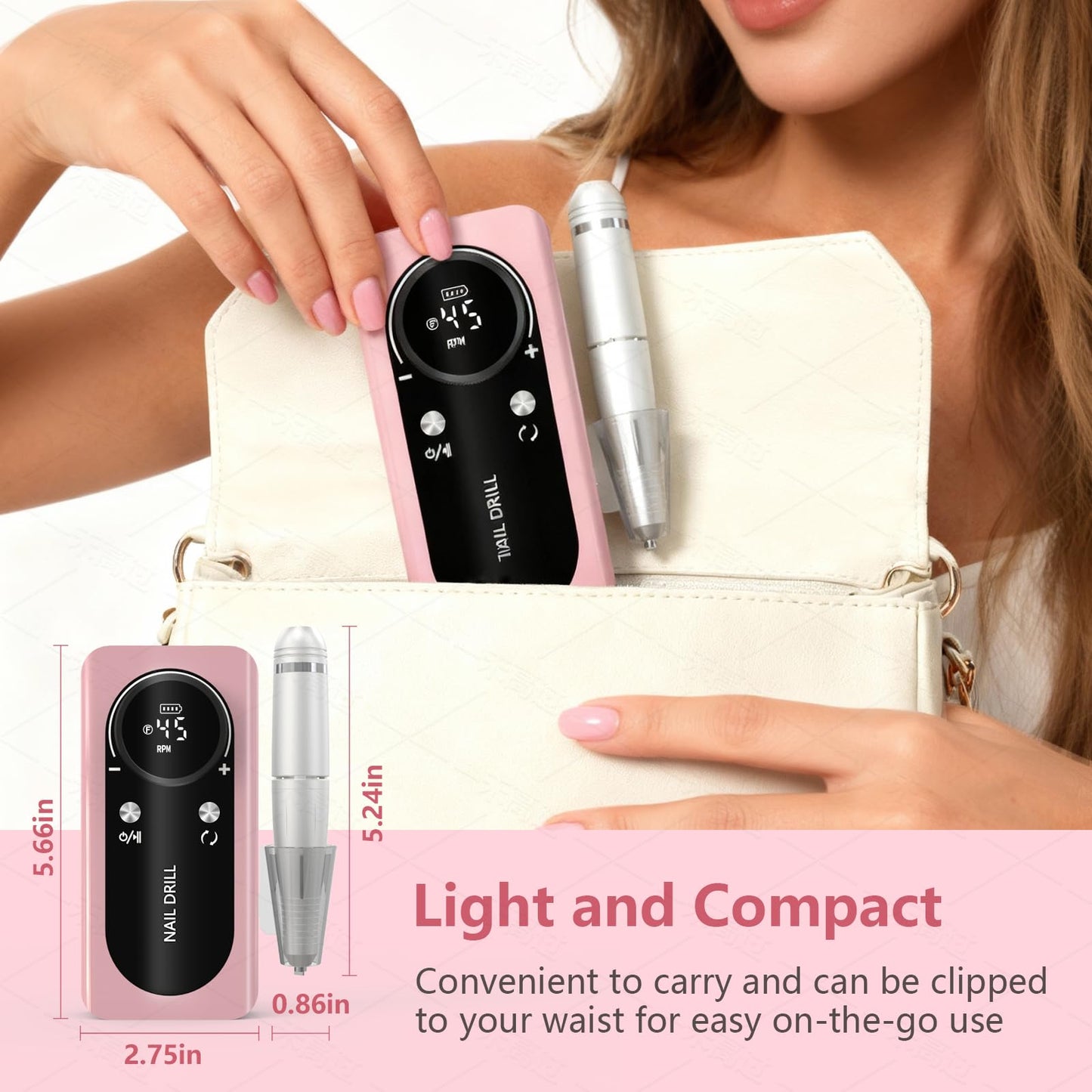 AceGrap Professional Nail Drill Machine, 45,000 RPM Electric E-File for Acrylic Gel Nails, with 6 Bits and Sanding Bands (Purple)