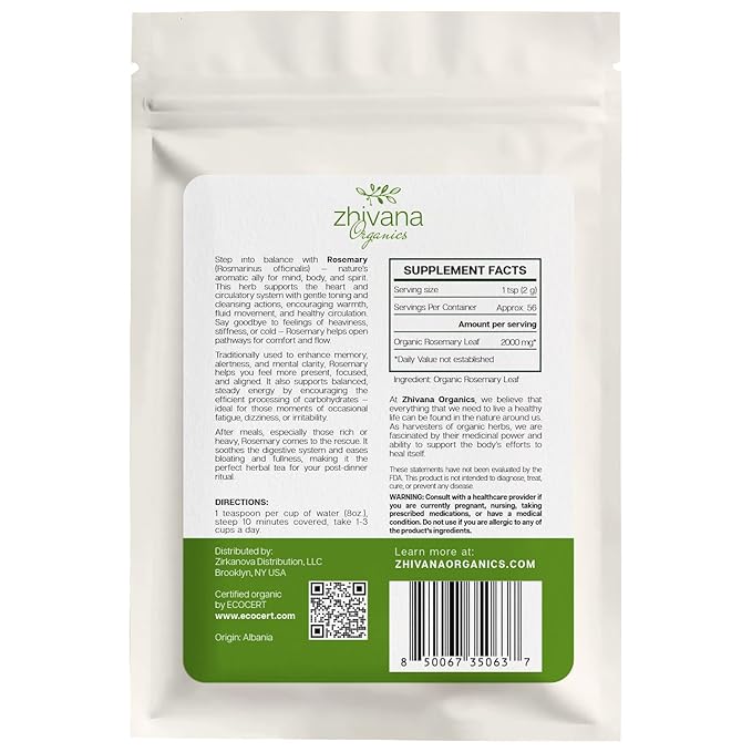 Organic Rosemary Leaf (4 oz.) (Rosmarinus officinalis) – Loose Dried Leaves – Edible Grade for Tea, Seasoning & Herbal Use
