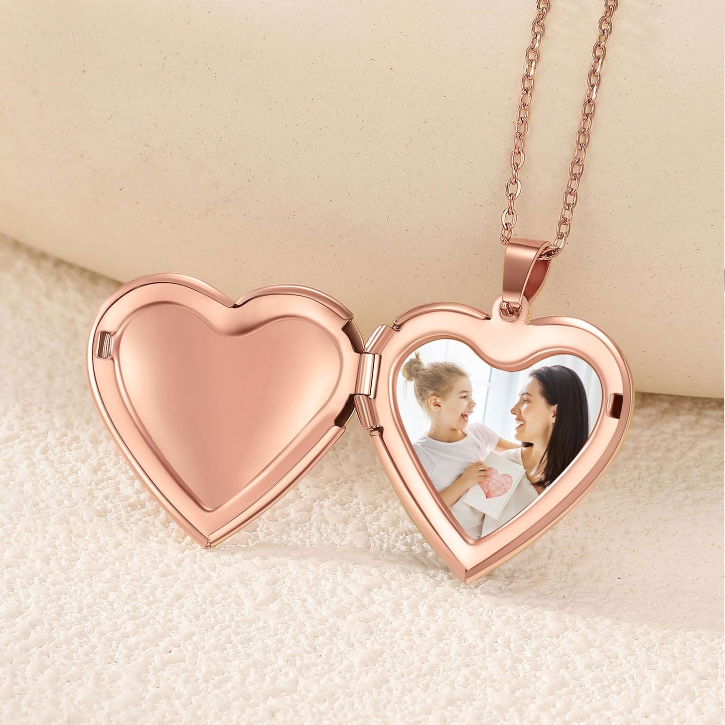 PHOCKSIN Rose Gold Glossy Lockets Personalized Heart Locket Necklace for Women Customized Lockets with Picture Text & Symbols for Women