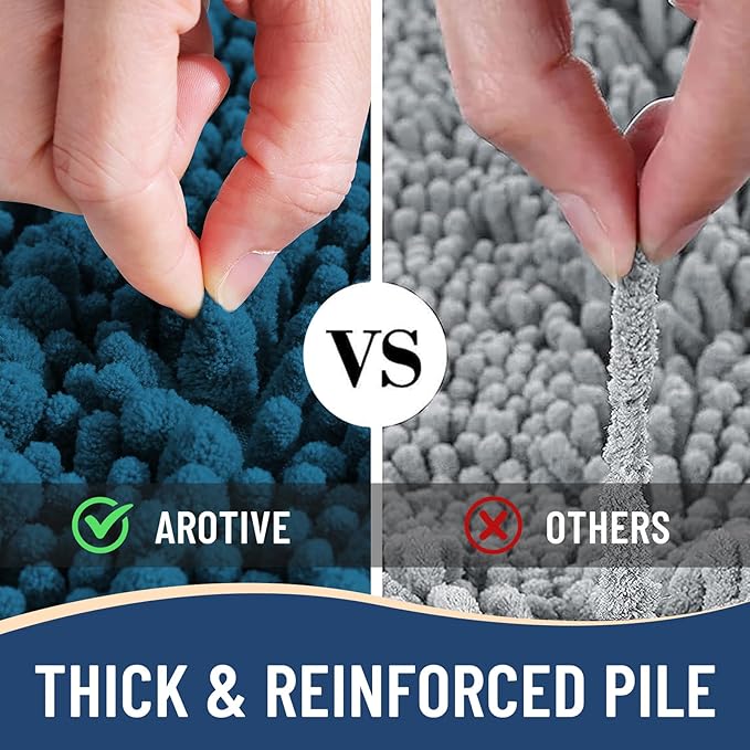 Arotive Luxury Chenille Bathroom Rug Mat, Extra Soft Thick Absorbent Shaggy Bath Rugs, Non-Slip Machine Wash Dry, Plush Bath Mats for Bathroom, Shower and Tub, 54x24, Peacock Blue